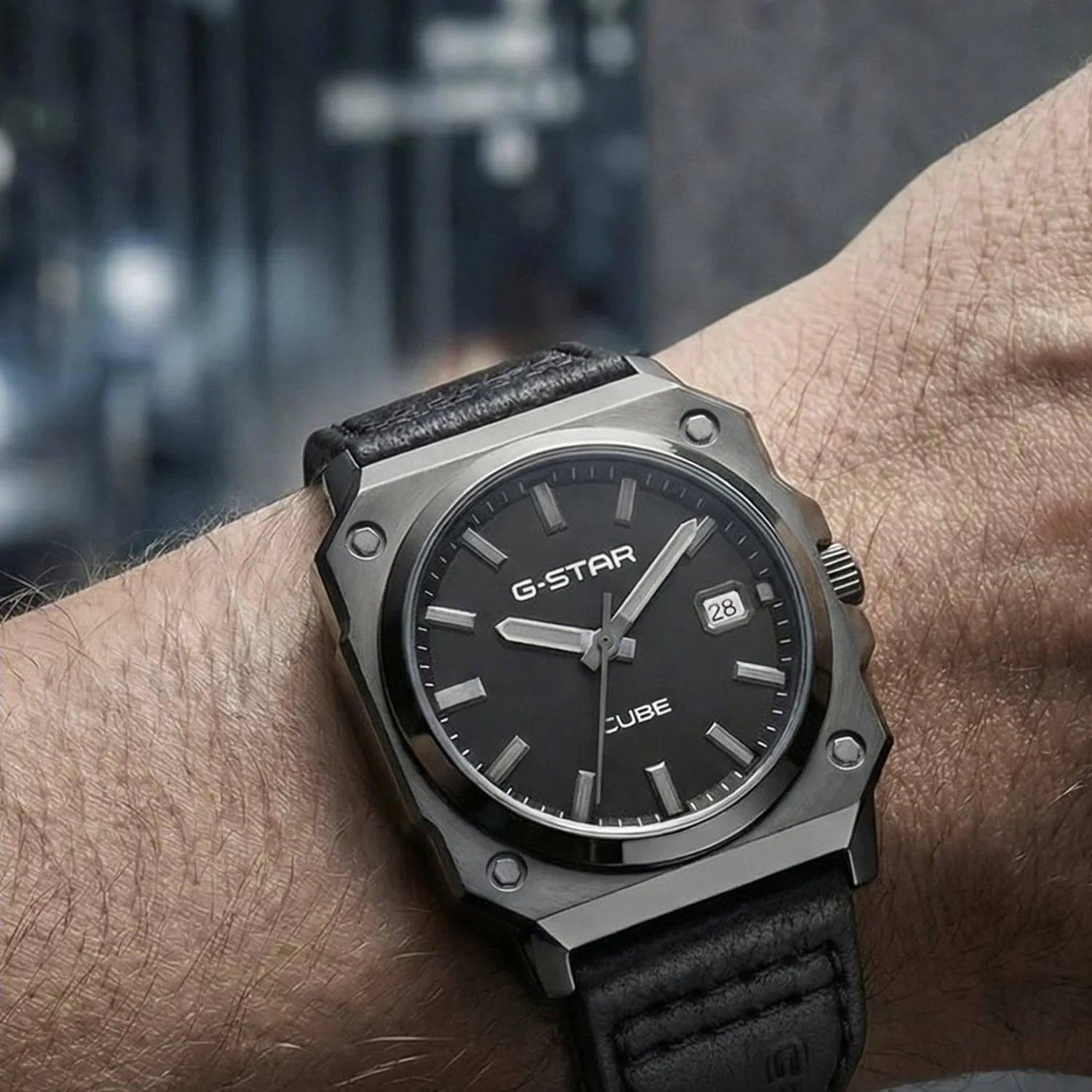 G-STAR Cube Zwart Leren Herenhorloge GSW.508.02 - Image 2
