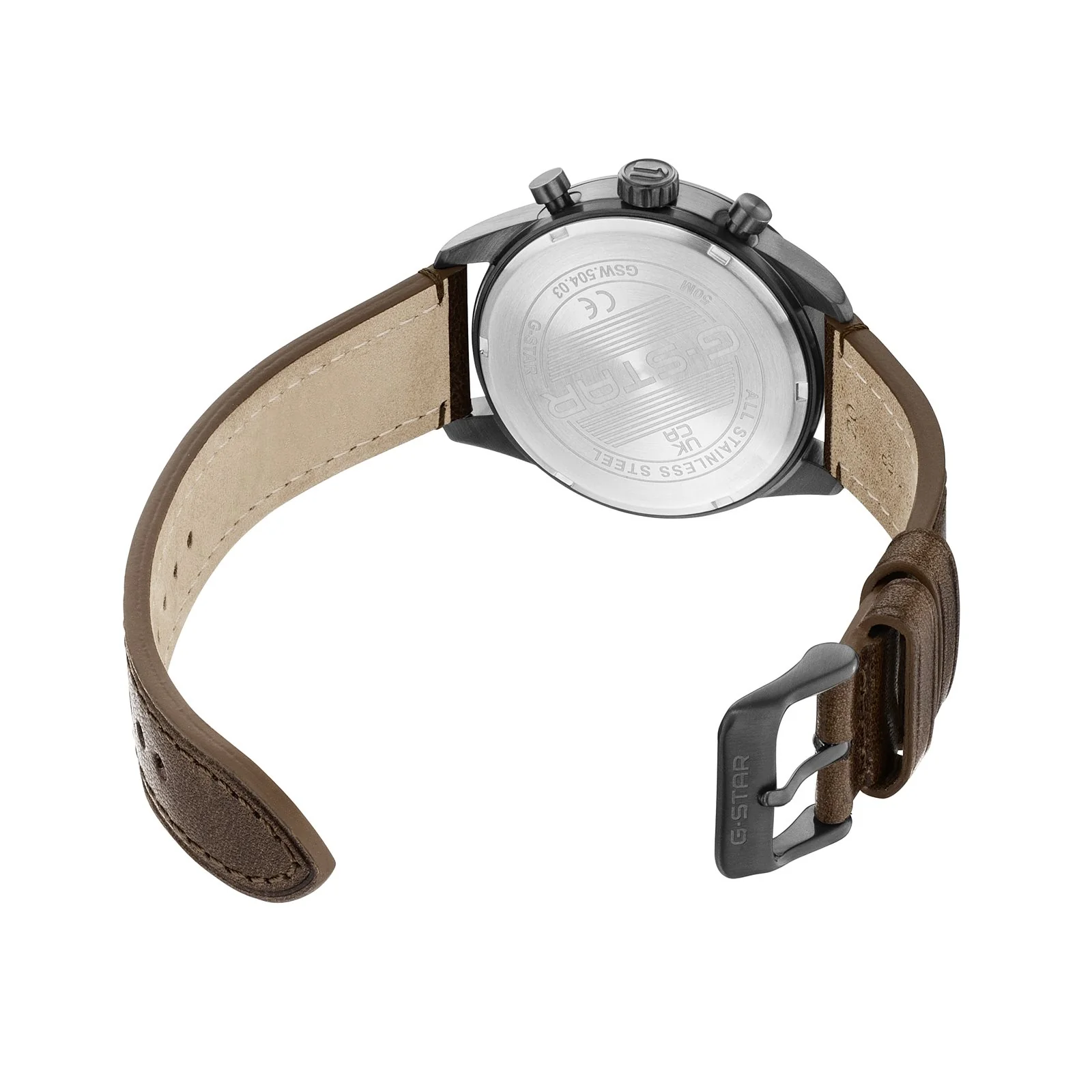 G-STAR Originals Zwart Stalen Herenhorloge met Bruine Leren Band GSW.504.03 - Image 4