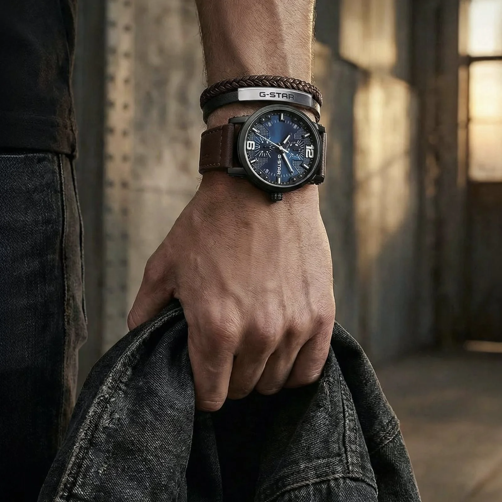 G-Star Tether02P Zilveren en Zwart Lederen Armband GSJ.109.02 - Image 2