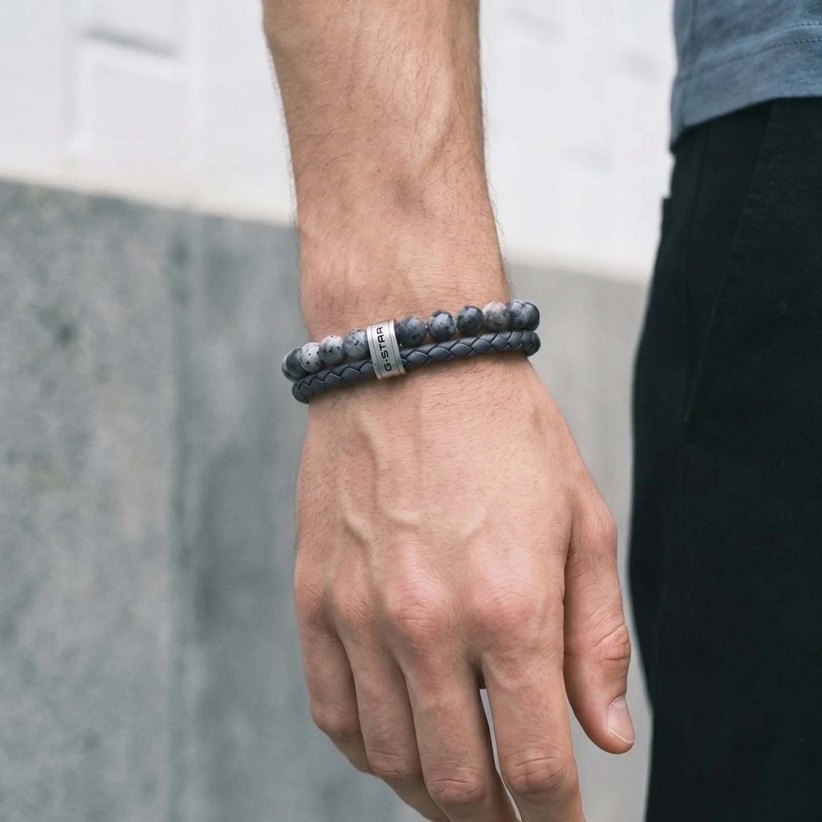 G-STAR Tether02R Grijze Gevlochten Leren Armband GSJ.110.04 - Image 2
