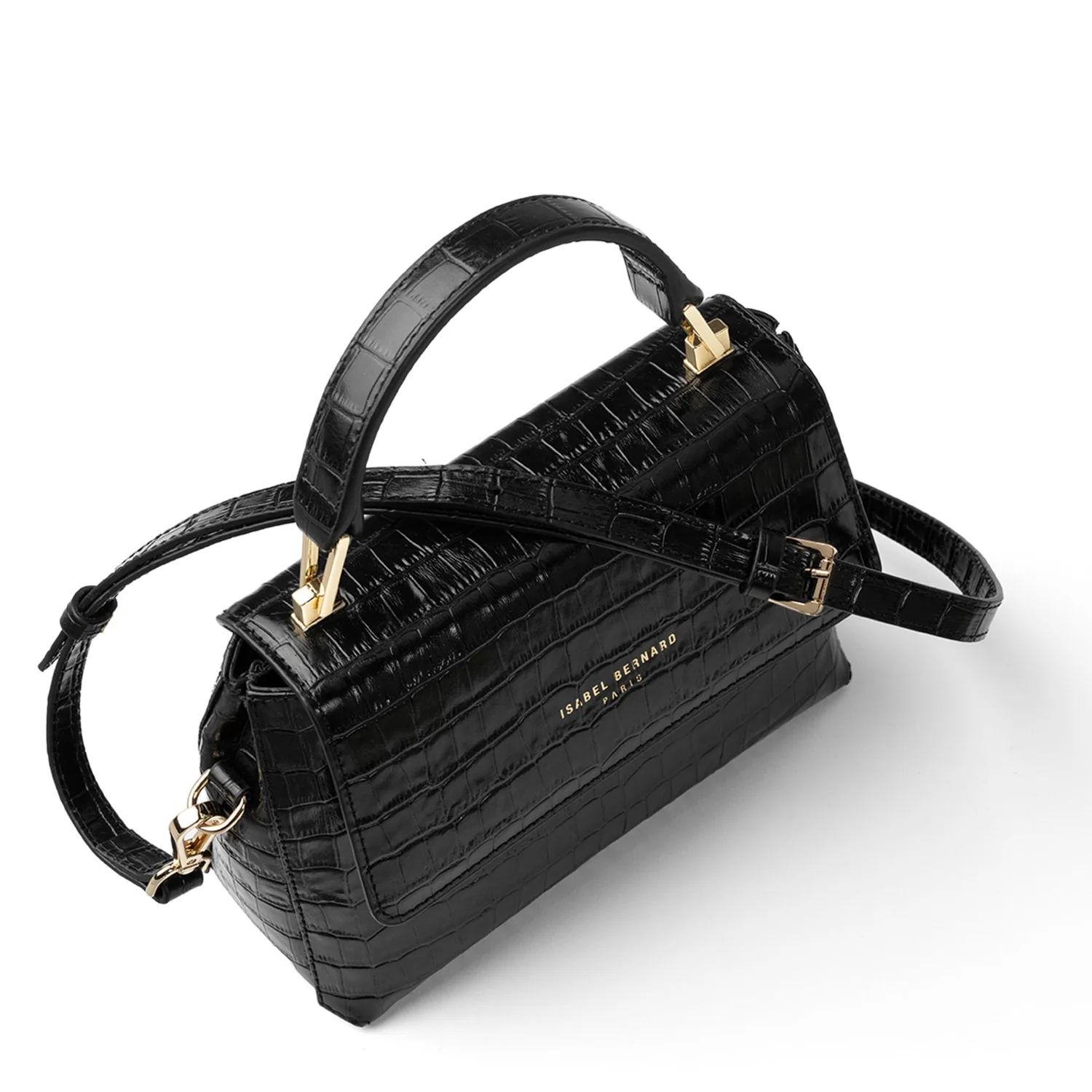 Isabel Bernard Femme Forte Heline Croco Zwarte Handtas van Kalfsleer IB21037 - Image 10