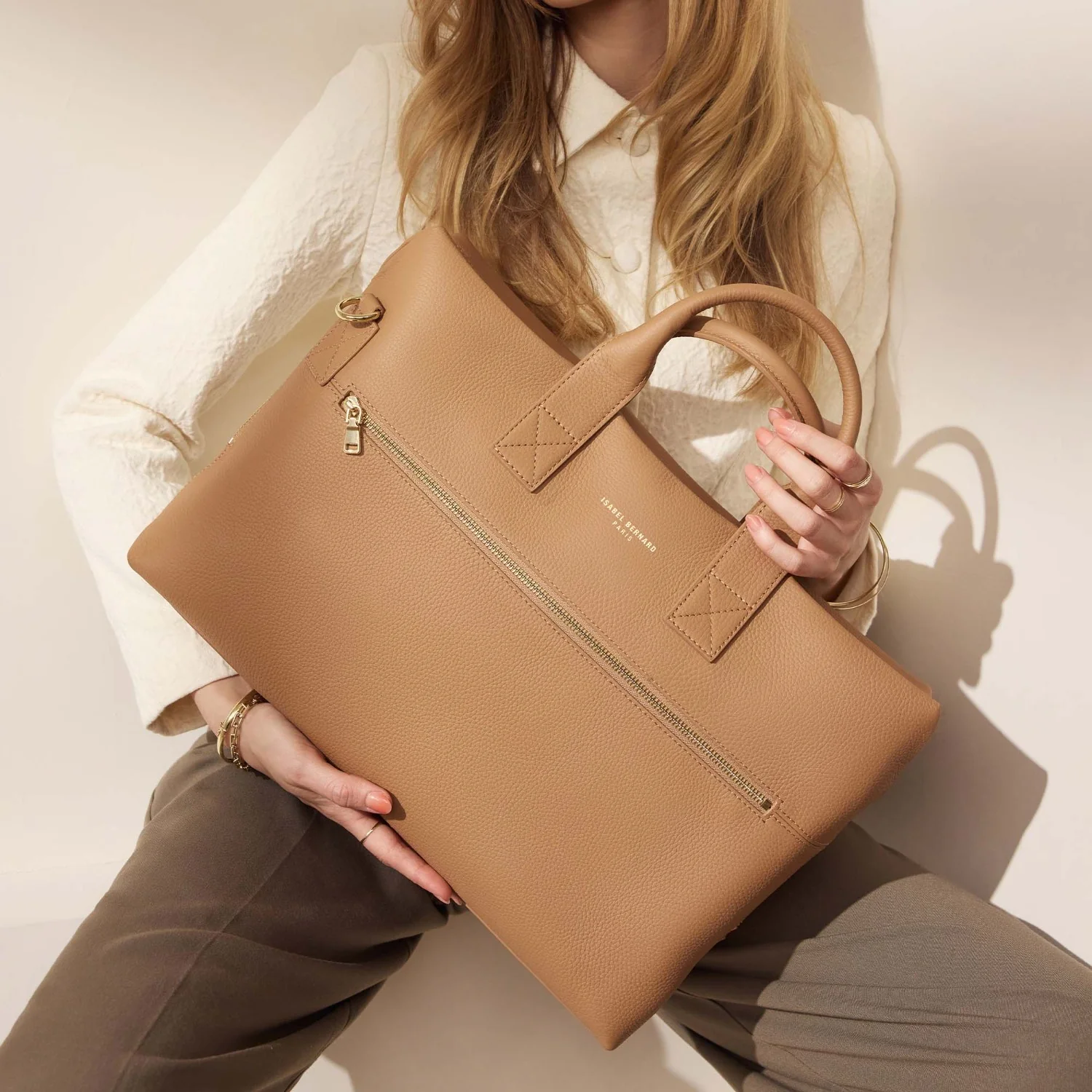 Isabel Bernard Honoré Anique Camel Kalfsleren Handtas IB25062 - Image 3