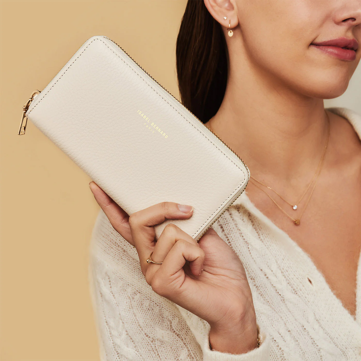 Isabel Bernard Honoré Léa Beige Kalfsleren Ritsportemonnee IB23012 - Image 3