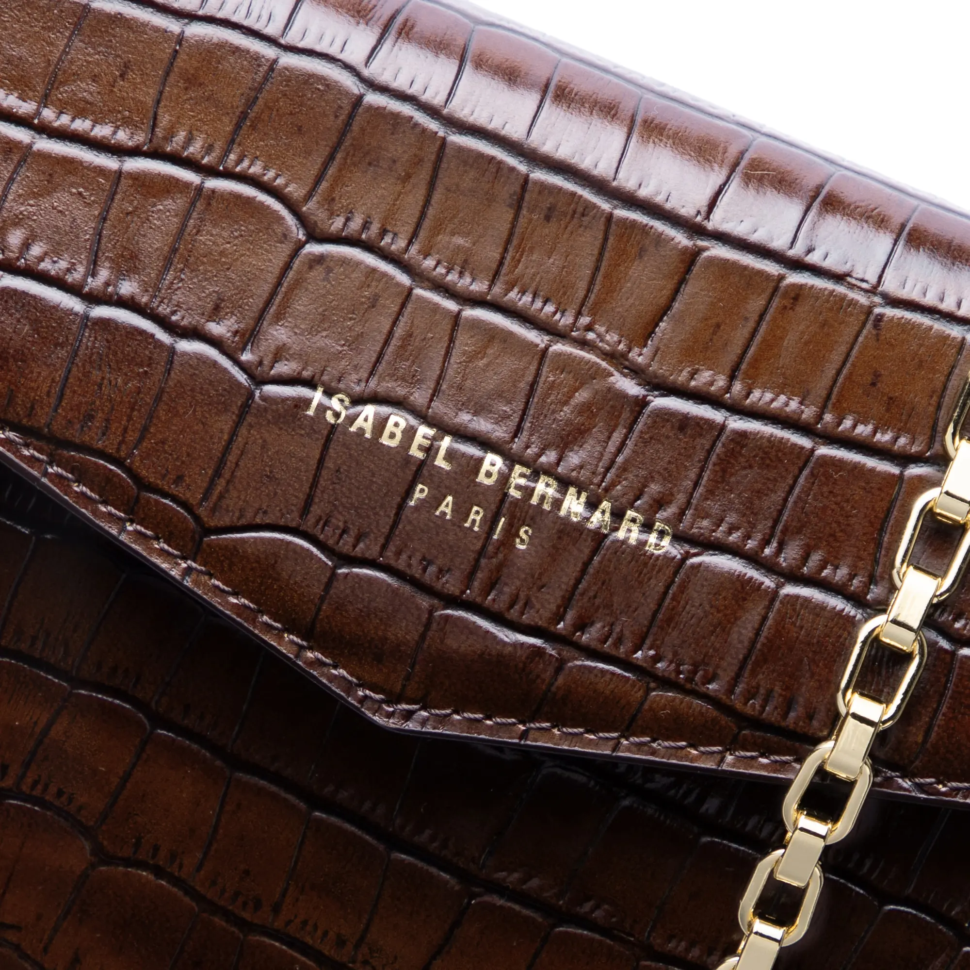 Isabel Bernard Honoré Lina Croco Bruine Clutch Met Afneembare Schouderketting IB21135-230 - Image 3