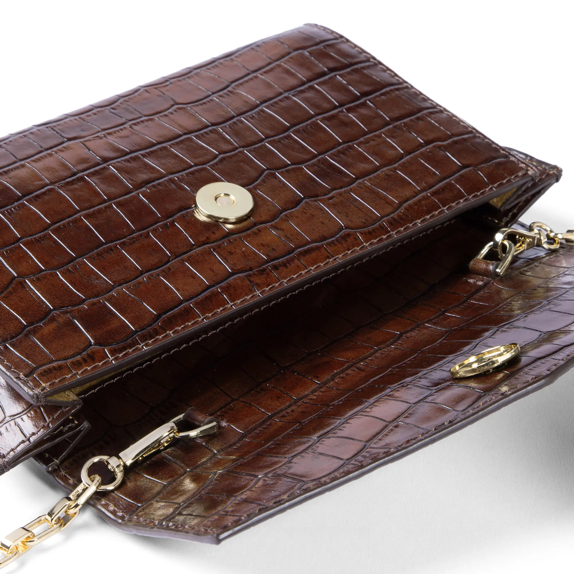 Isabel Bernard Honoré Lina Croco Bruine Clutch Met Afneembare Schouderketting IB21135-230 - Image 4