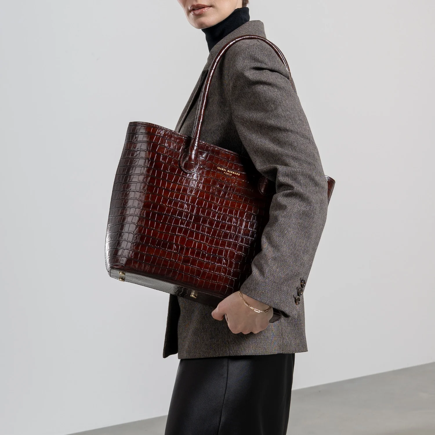 Isabel Bernard Honoré Lysanne Croco Bruine Kalfsleren Shopper IB25025 - Image 2
