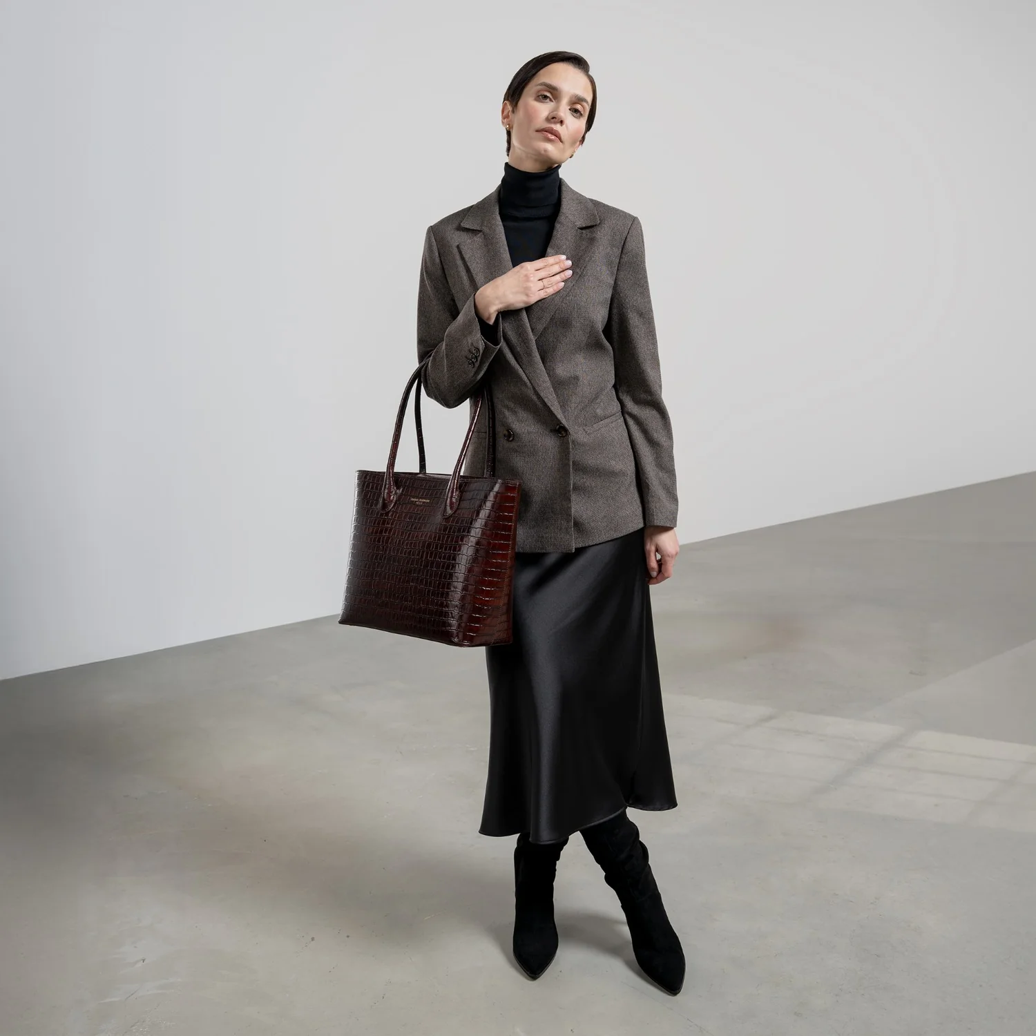 Isabel Bernard Honoré Lysanne Croco Bruine Kalfsleren Shopper IB25025 - Image 3