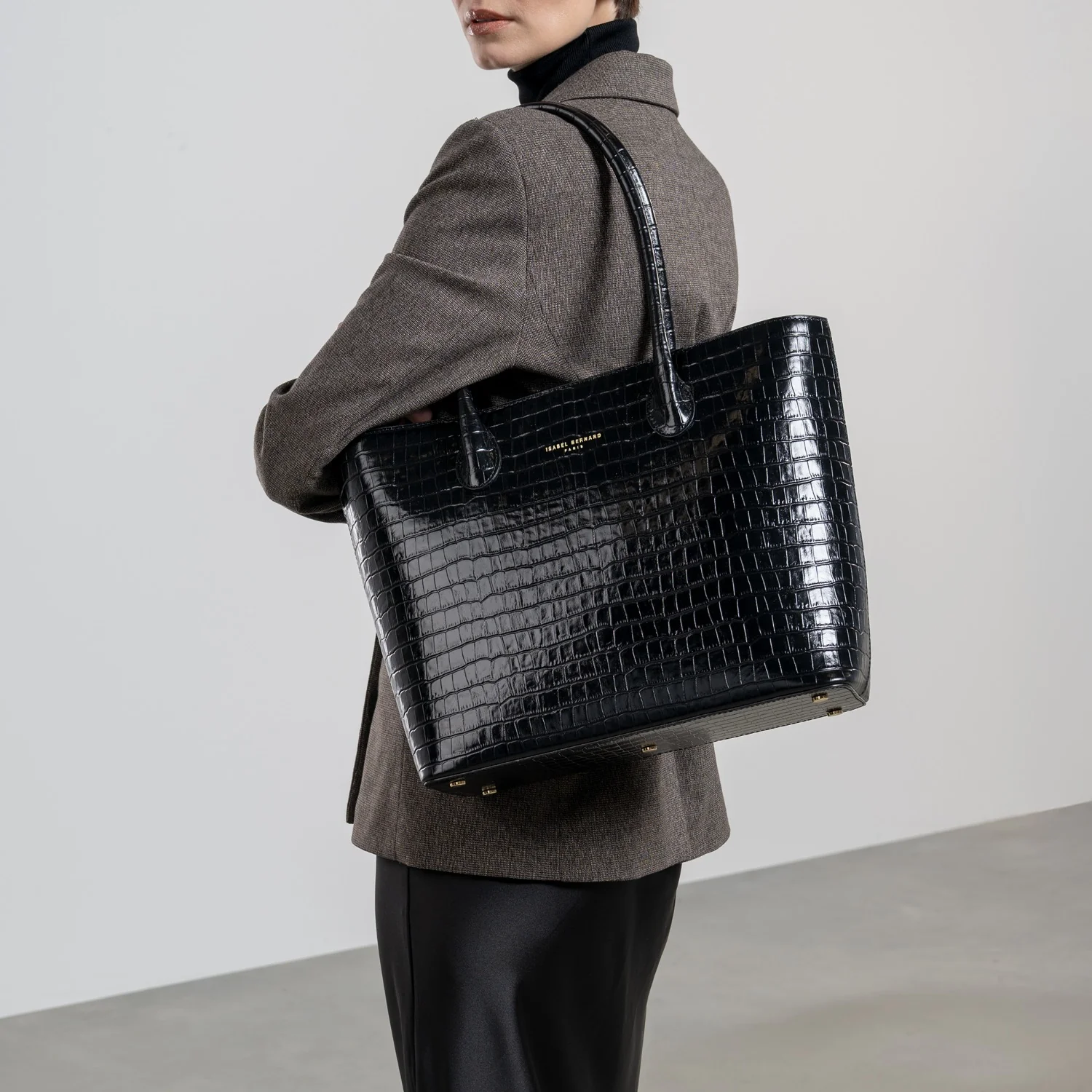 Isabel Bernard Honoré Lysanne Croco Zwarte Kalfsleren Shopper IB25024 - Image 2