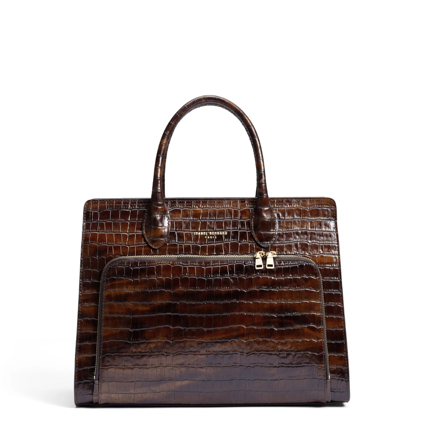 Isabel Bernard Honoré Nadine croco bruine kalfsleren handtas met 13 inch laptopvak IB25110-230-13