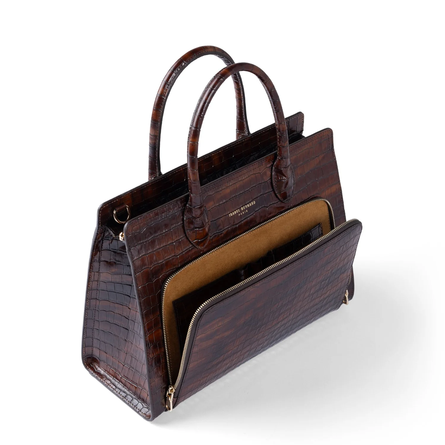 Isabel Bernard Honoré Nadine croco bruine kalfsleren handtas met 13 inch laptopvak IB25110-230-13 - Image 10