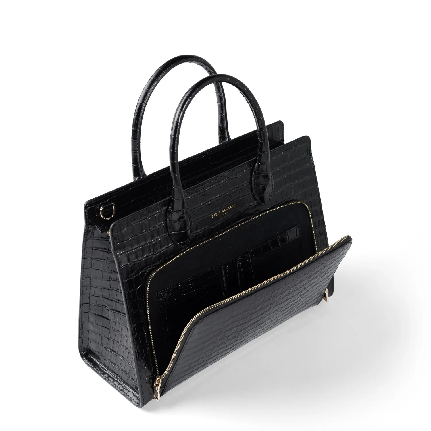 Isabel Bernard Honoré Nadine croco zwarte kalfsleren handtas met 13 inch laptopvak IB25110-201-13 - Image 10