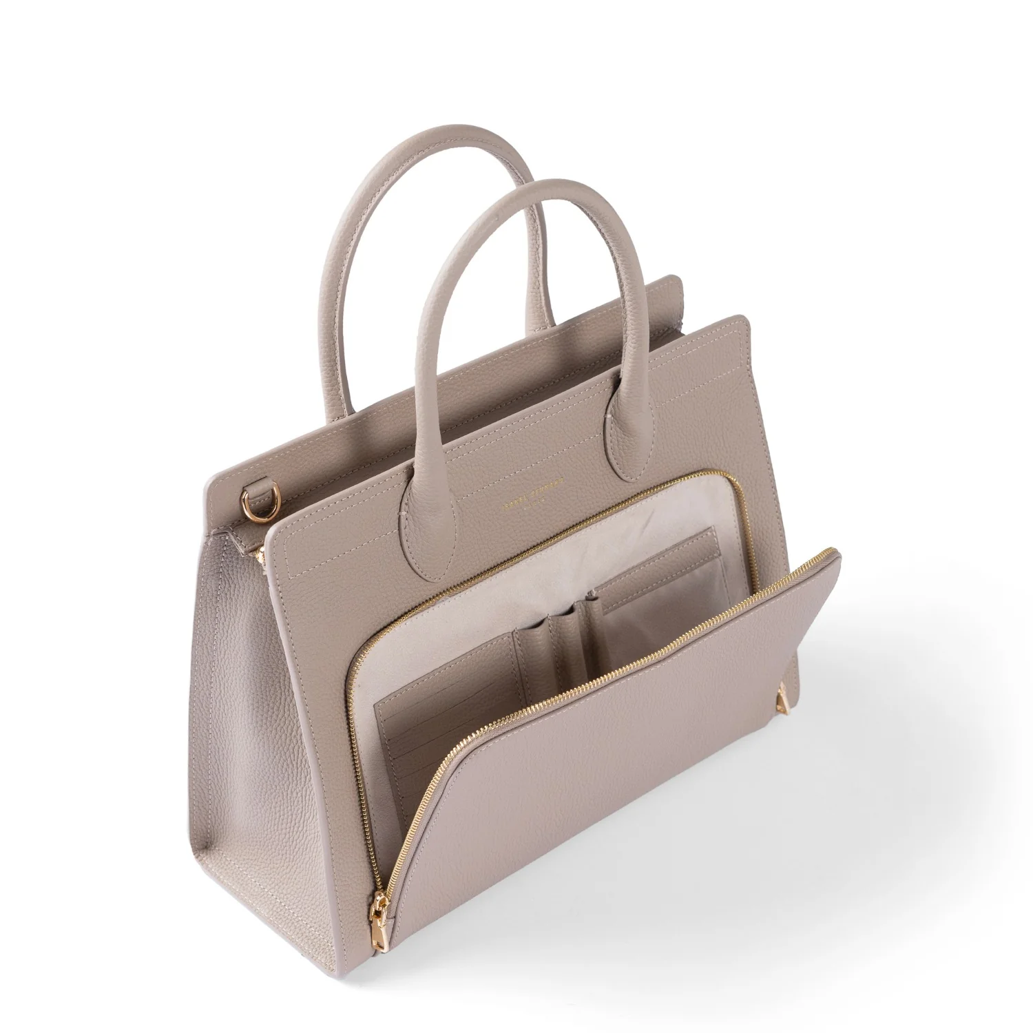 Isabel Bernard Honoré Nadine taupe kalfsleren handtas met 13 inch laptopvak IB25110-078-13 - Image 10