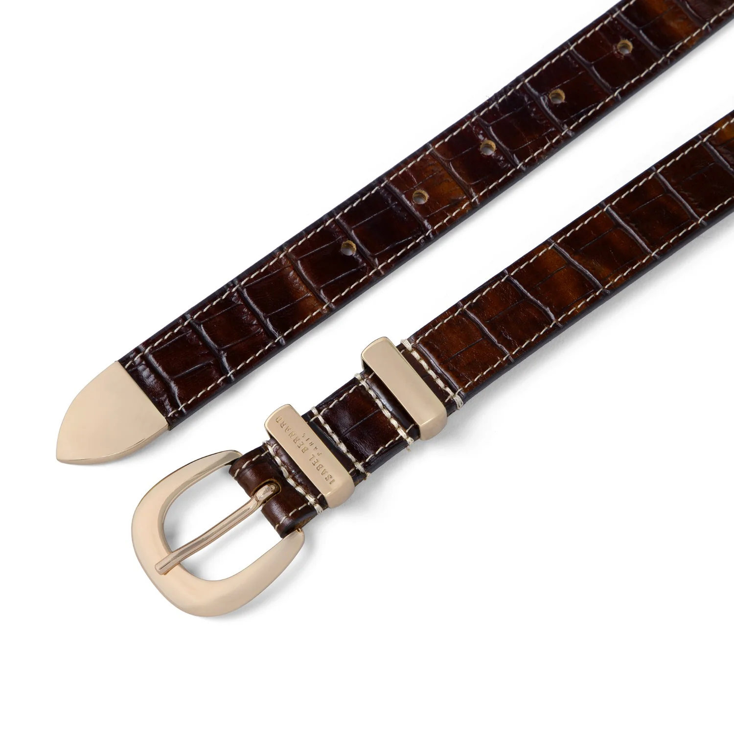 Isabel Bernard Rêveur Mathilde Croco Bruine kalfsleren riem met goud-kleurige gesp IB60020-230-90 - Image 4