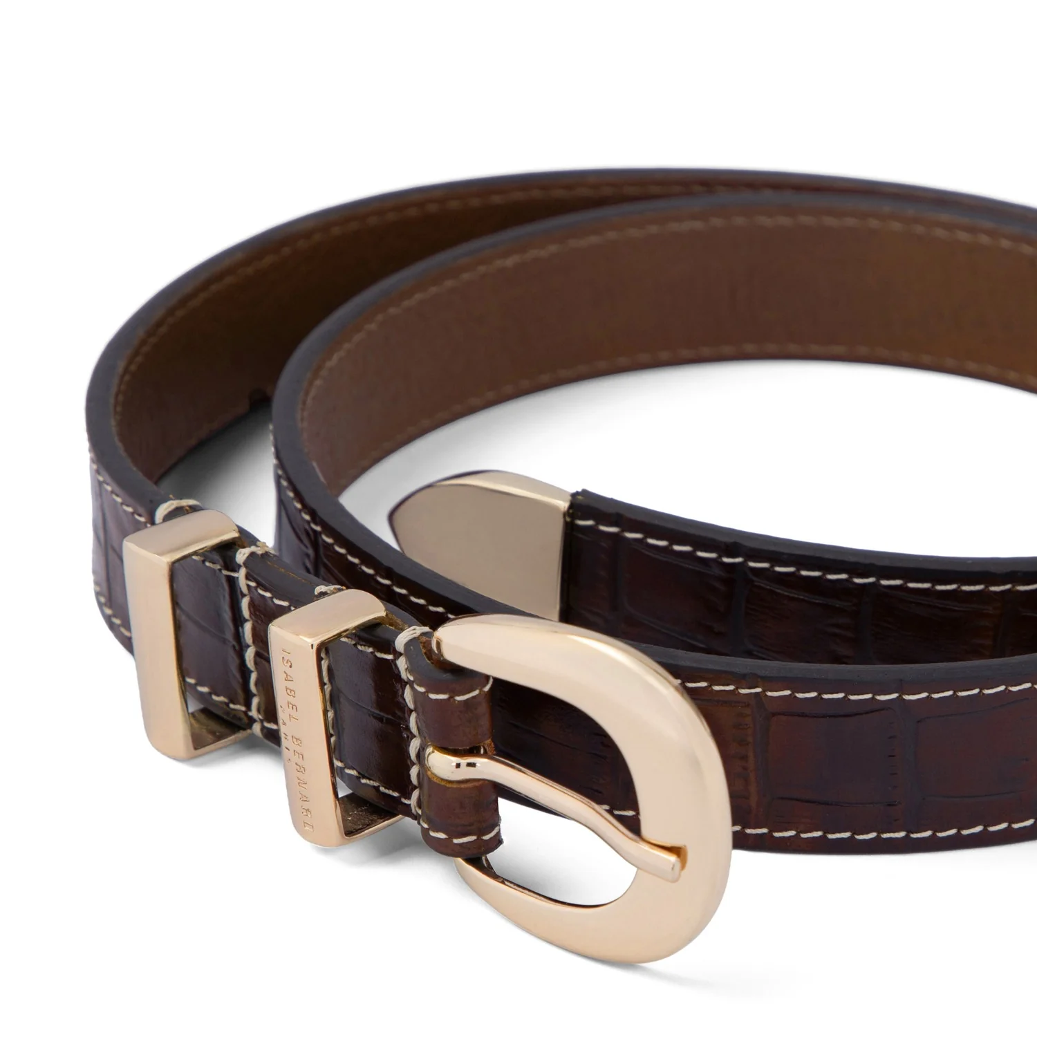 Isabel Bernard Rêveur Mathilde Croco Bruine kalfsleren riem met goud-kleurige gesp IB60020-230-90 - Image 5