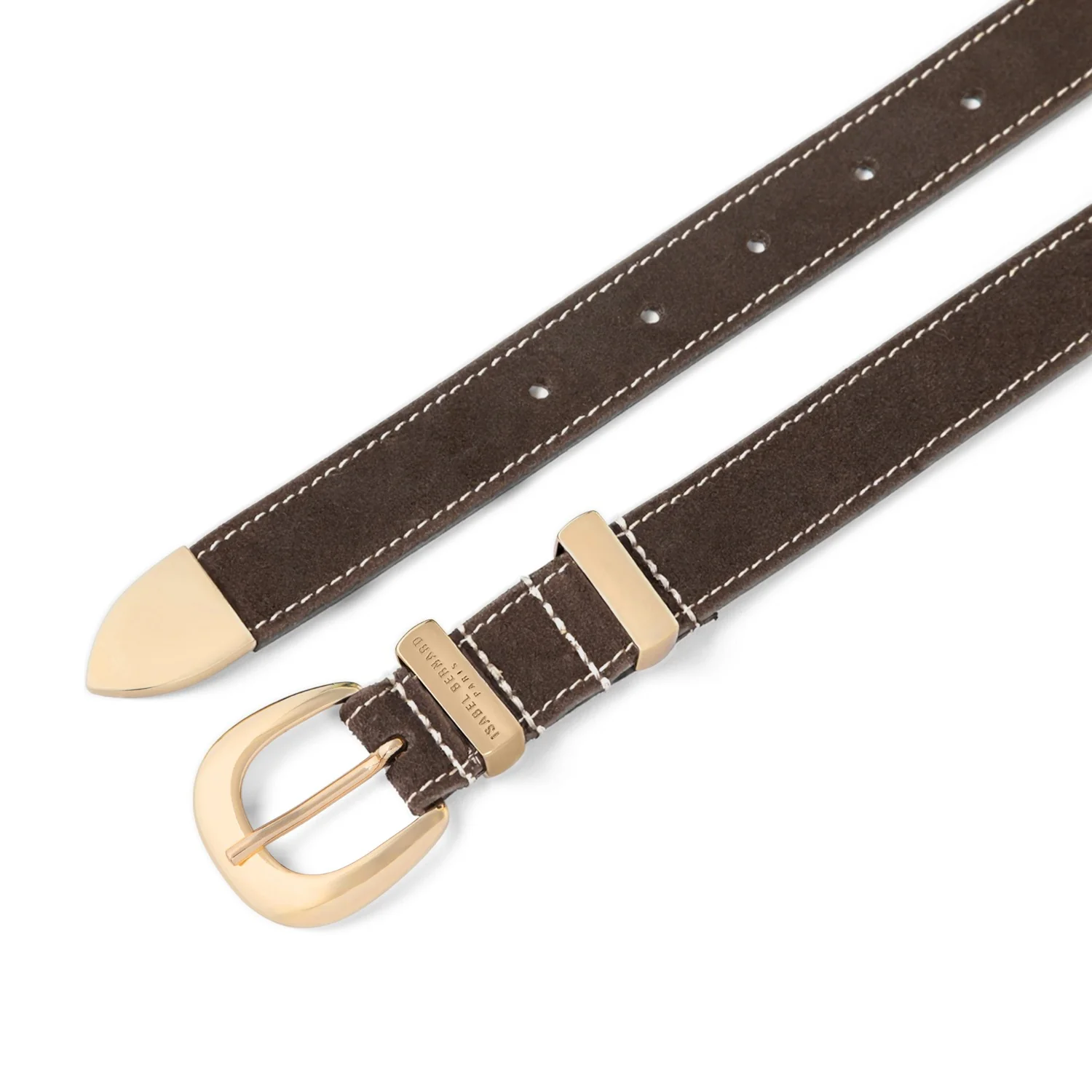 Isabel Bernard Rêveur Mathilde donkerbruine suede riem met goud-kleurige gesp IB60020-131-85 - Image 4