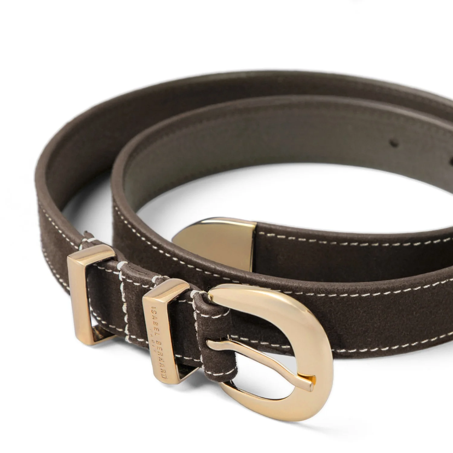 Isabel Bernard Rêveur Mathilde donkerbruine suede riem met goud-kleurige gesp IB60020-131-85 - Image 5