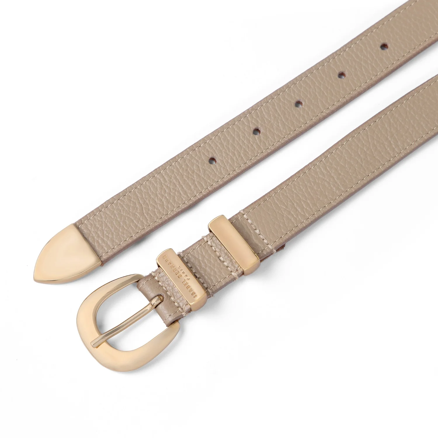 Isabel Bernard Rêveur Mathilde taupe kalfsleren riem met goud-kleurige gesp IB60020-078-95 - Image 4