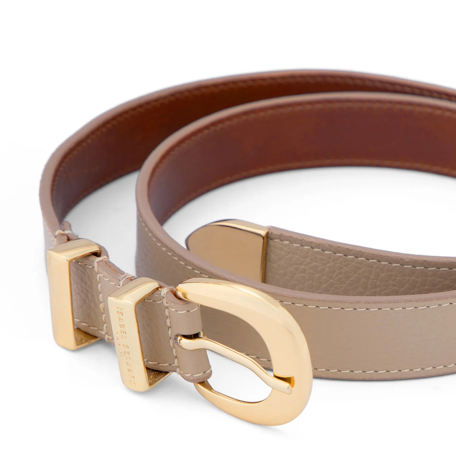 Isabel Bernard Rêveur Mathilde taupe kalfsleren riem met goud-kleurige gesp IB60020-078-95 - Image 5