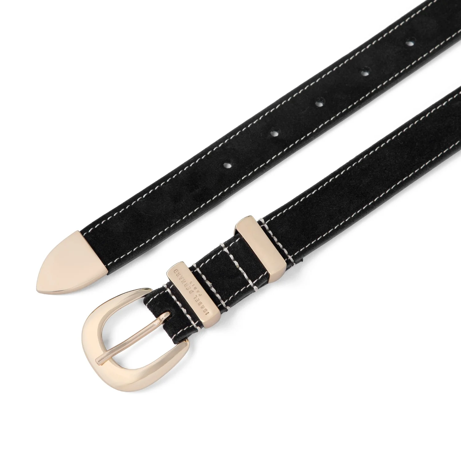 Isabel Bernard Rêveur Mathilde zwarte suede riem met goud-kleurige gesp IB60020-101-80 - Image 4