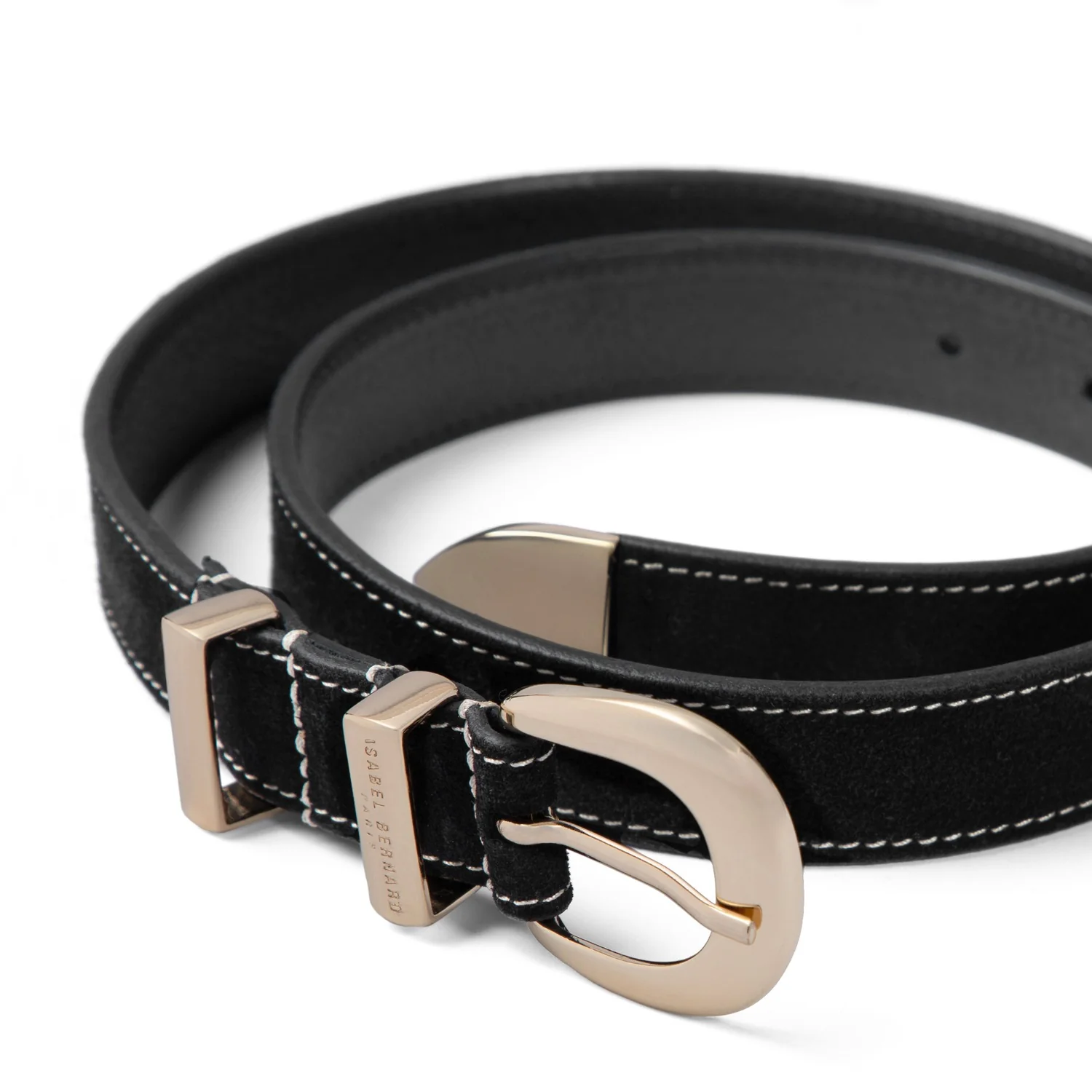 Isabel Bernard Rêveur Mathilde zwarte suede riem met goud-kleurige gesp IB60020-101-80 - Image 5