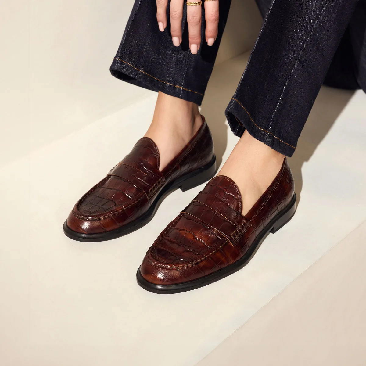 Isabel Bernard Vendôme Blandine Croco Bruine Kalfsleren Loafers IB51015-230-37 - Image 3
