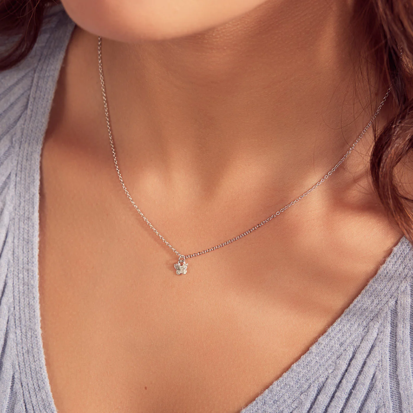 Karma 925 Sterling Silver Butterfly Necklace T230 (Length: 38.00-45.00 cm) - Image 2