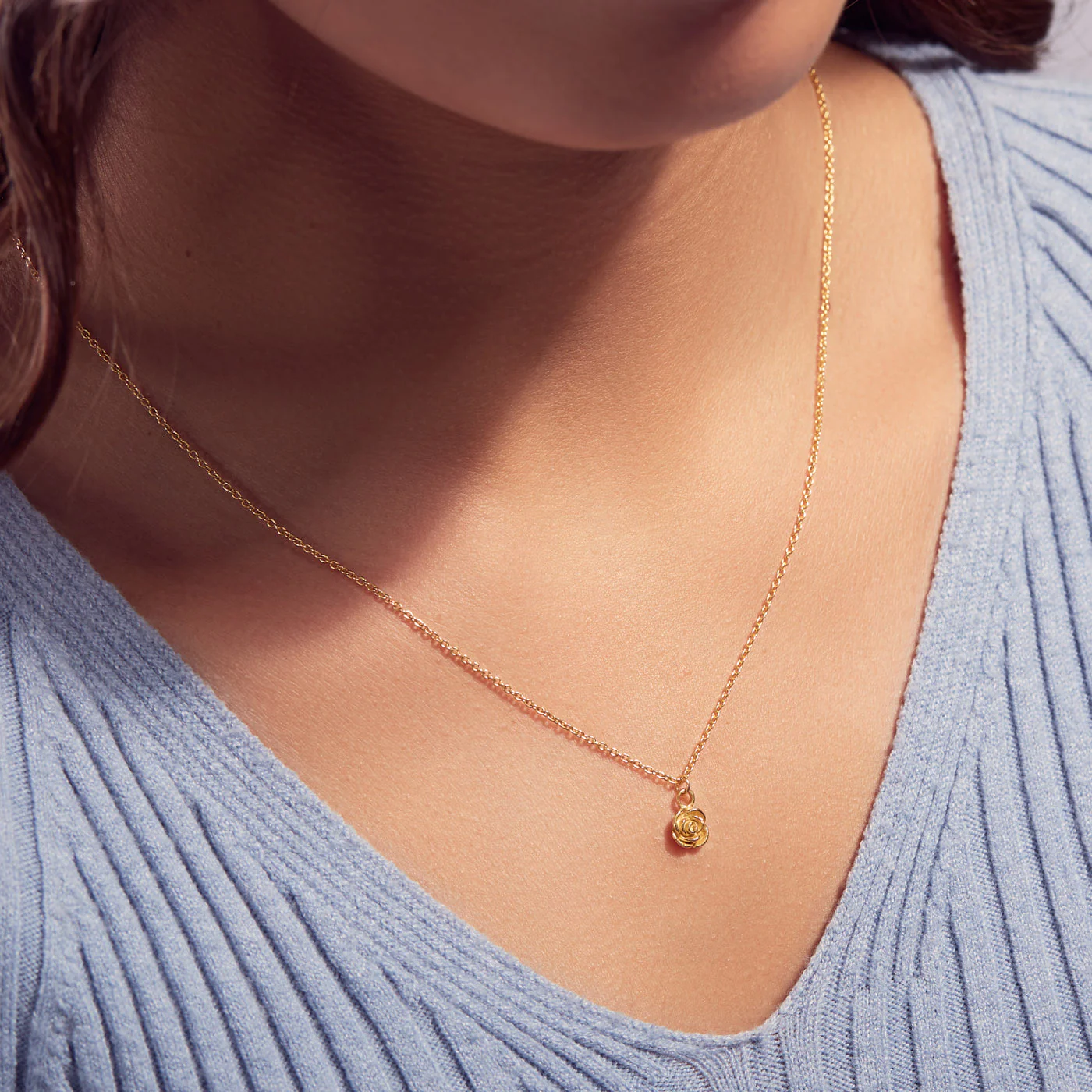 Karma 925 Sterling Silver Flower Gold-coloured Necklace T235 (Length: 38.00-45.00 cm) - Image 2