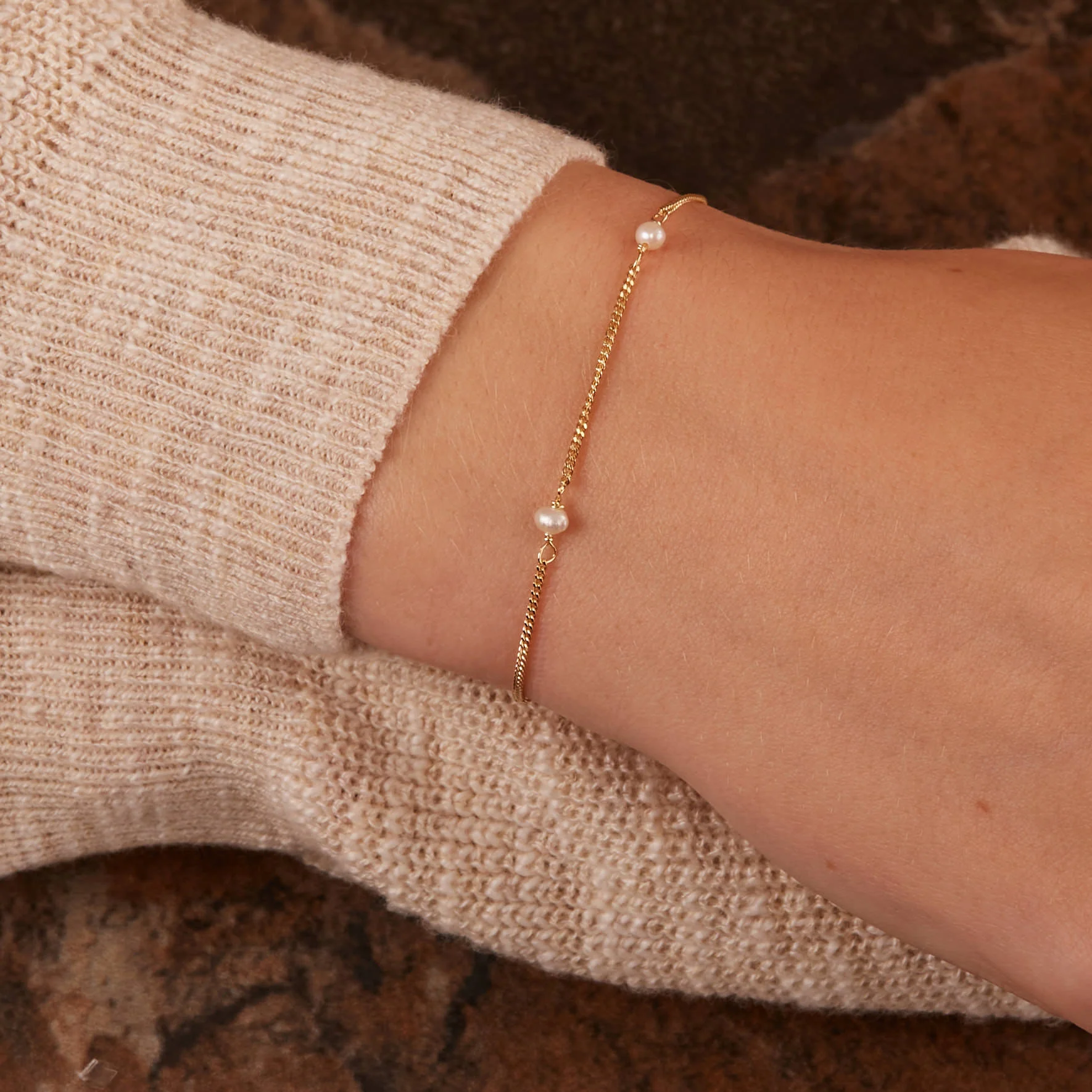 Karma 925 Sterling Silver Gold-coloured Tiny Pearls Bracelet 94126GP (Length: 16.50 - 19.00 cm) - Image 2