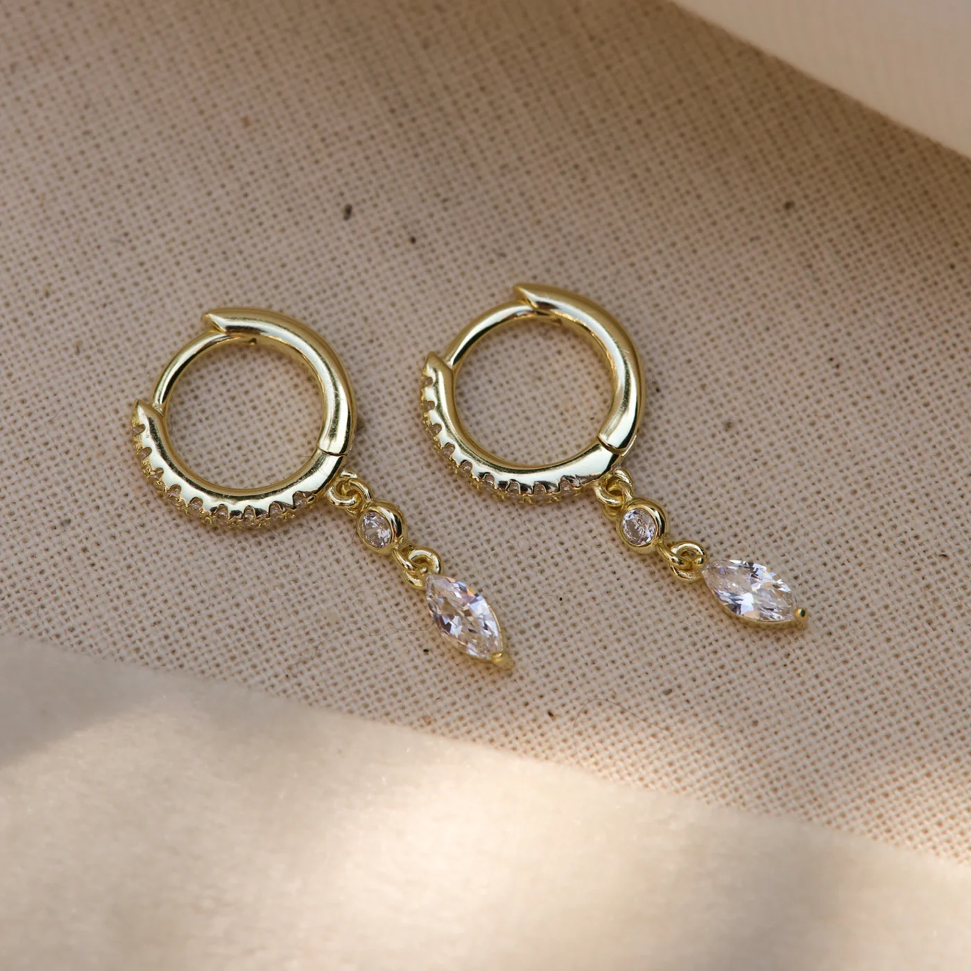 Karma 925 Sterling Silver Gold-coloured Zirconia Hanging Hoop Earrings A68GP - Image 3
