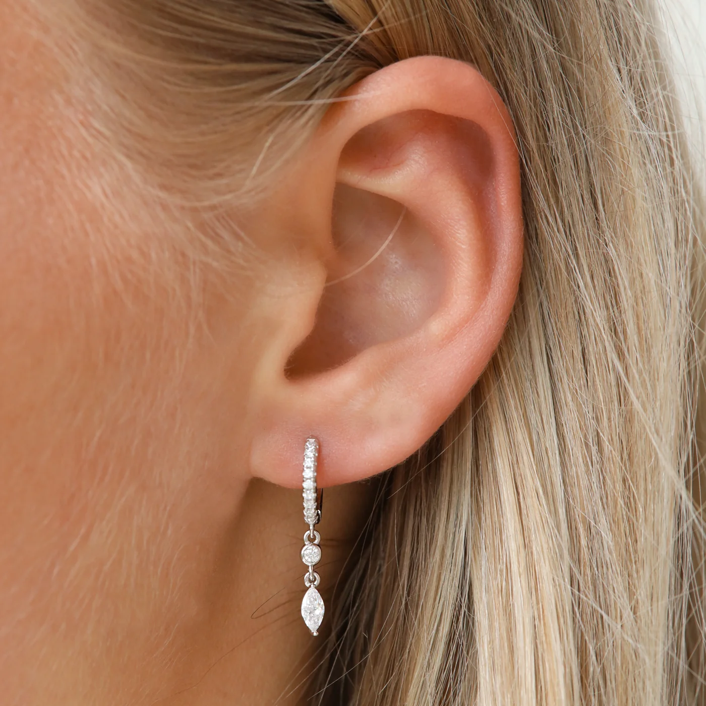Karma 925 Sterling Silver Zirconia Hanging Hoop Earrings A68S - Image 2