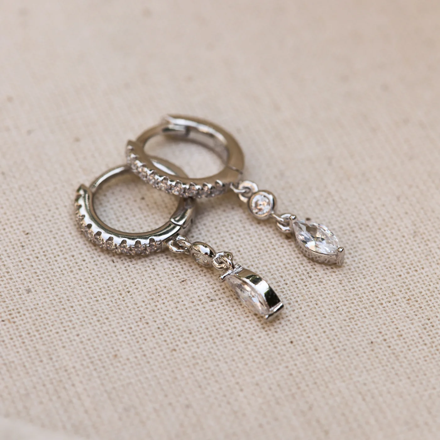 Karma 925 Sterling Silver Zirconia Hanging Hoop Earrings A68S - Image 3