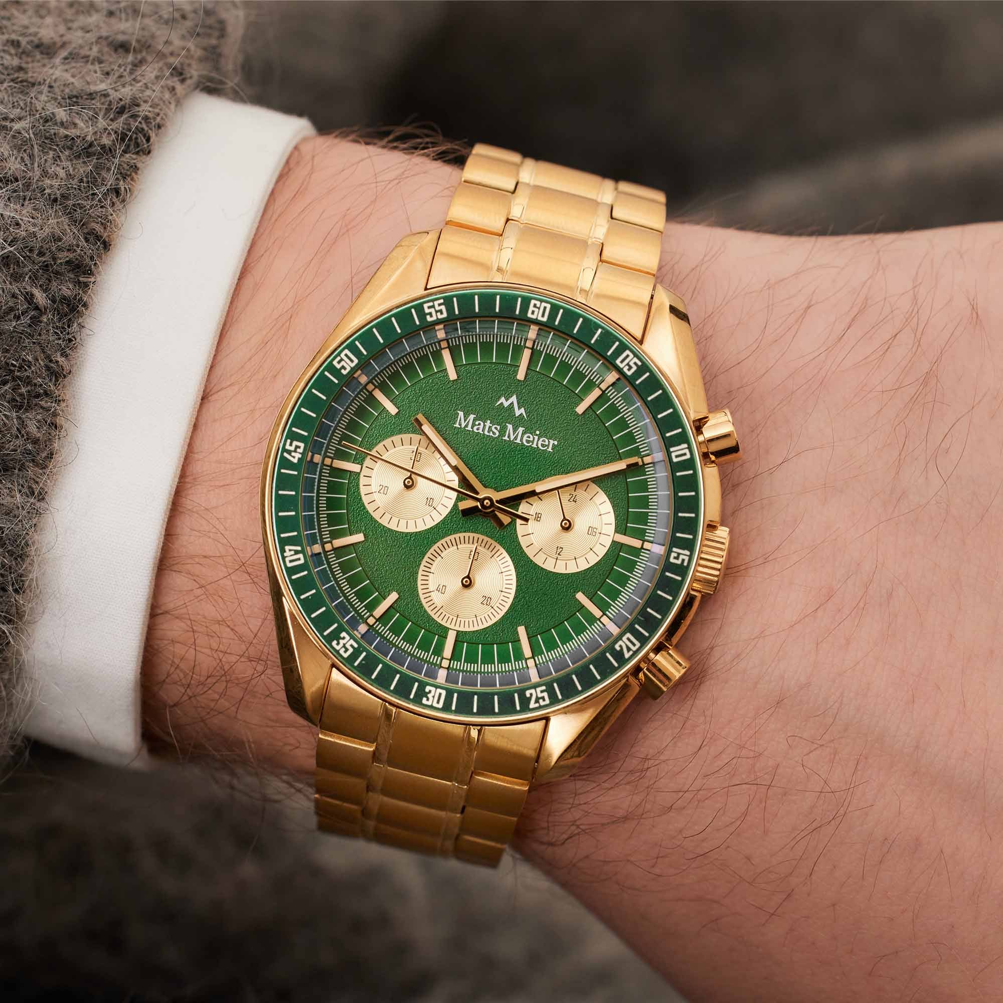 Mats Meier Arosa Racing Chronograaf Herenhorloge Goudkleurig en Groen MM50017 - Image 2