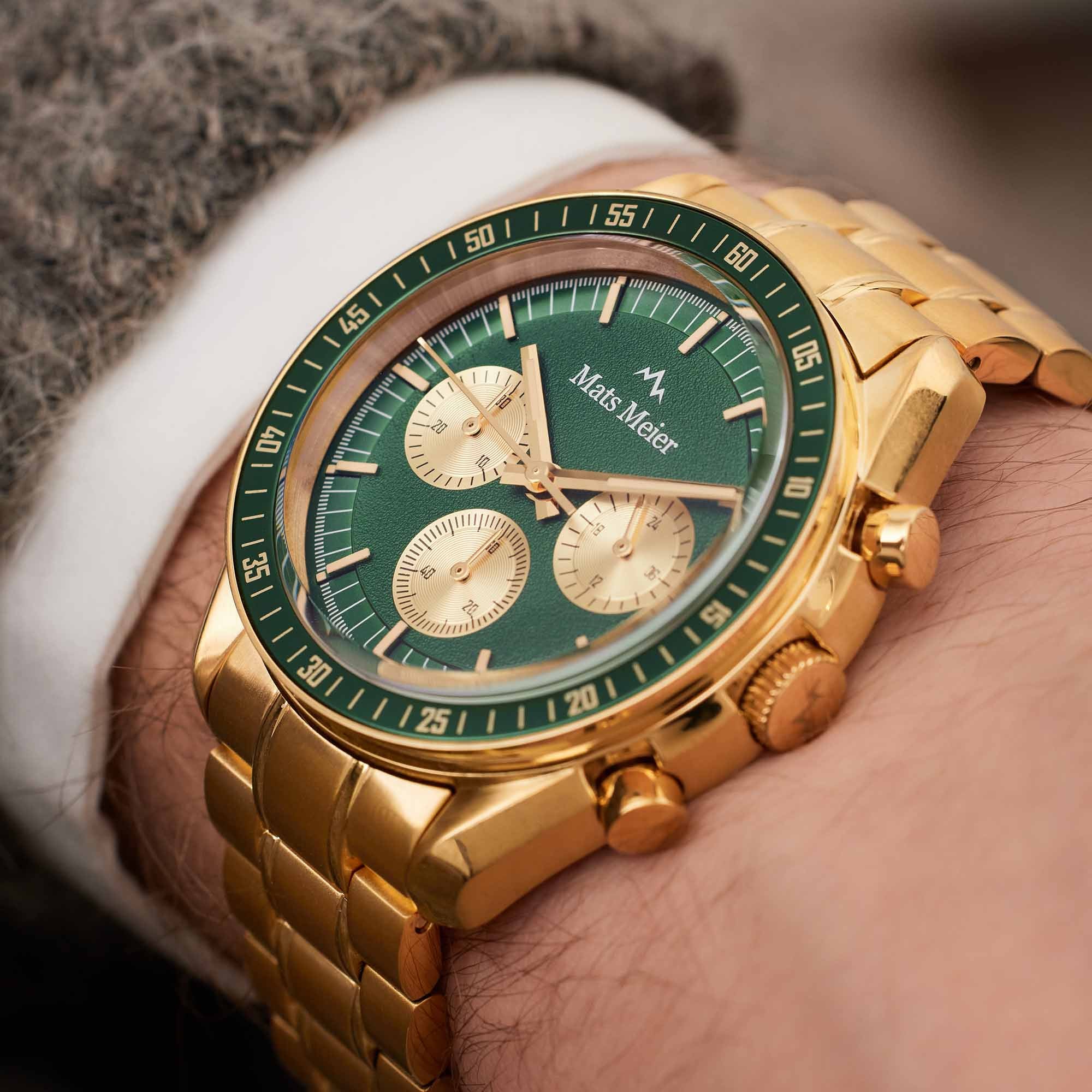 Mats Meier Arosa Racing Chronograaf Herenhorloge Goudkleurig en Groen MM50017 - Image 3