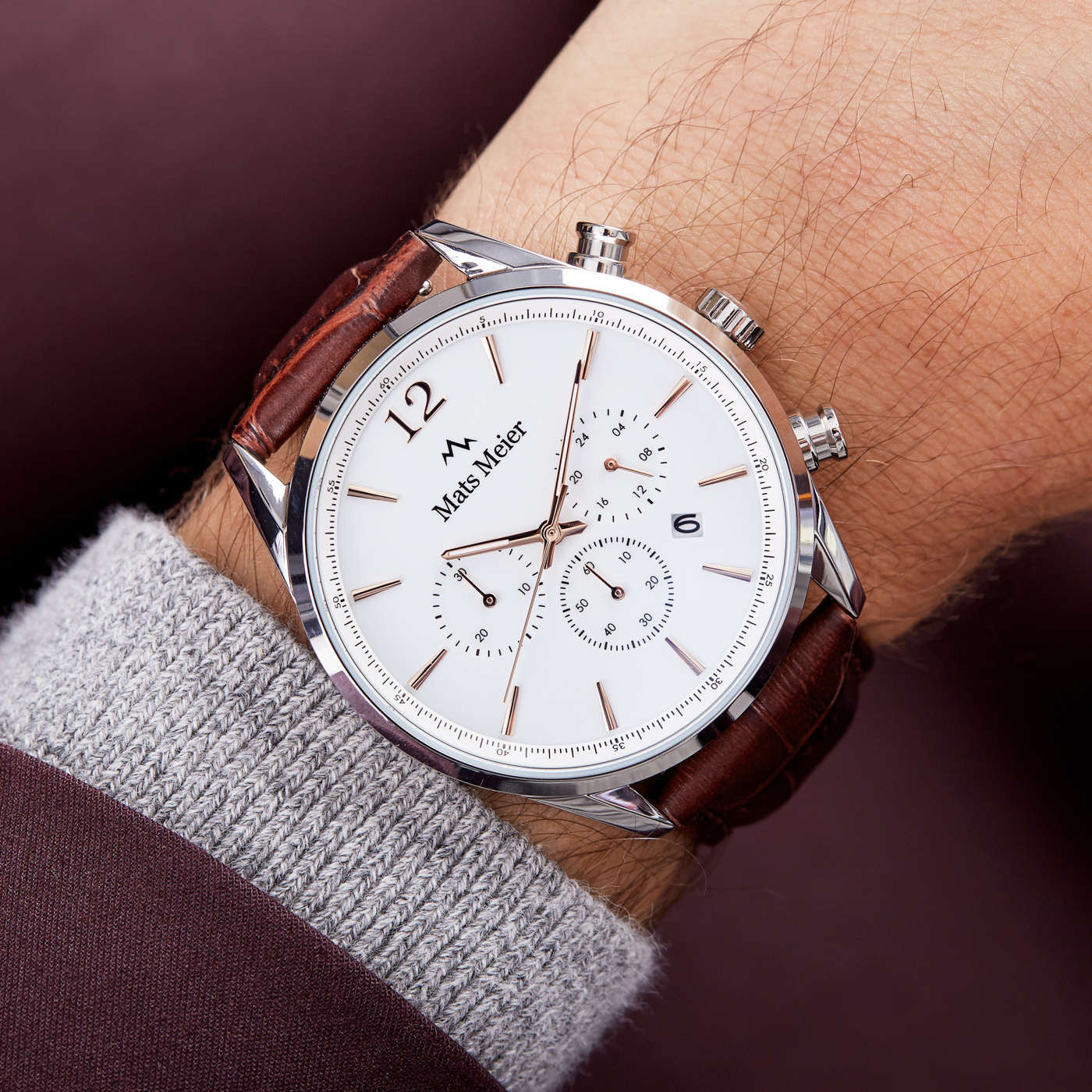 Mats Meier Grand Cornier Chrono Wit/Bruine Horloge MM00105 - Image 3