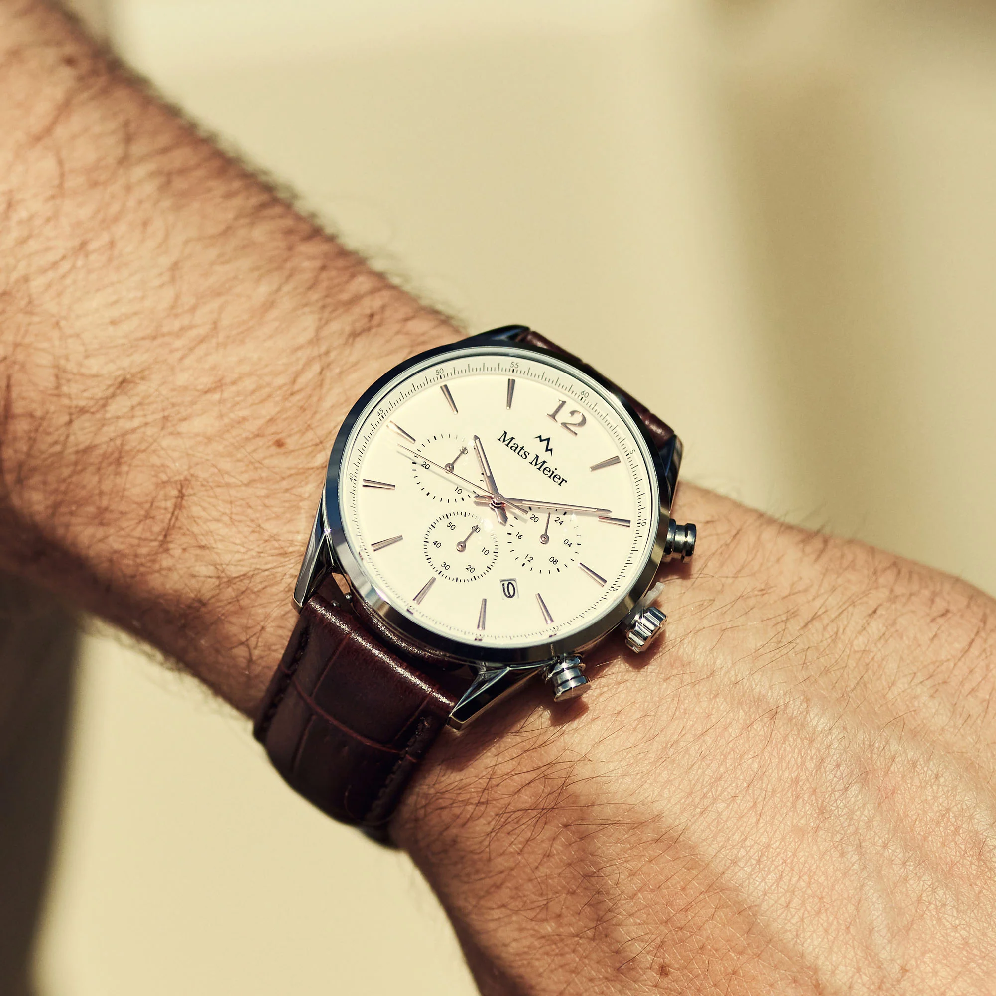 Mats Meier Grand Cornier Chrono Wit/Bruine Horloge MM00105 - Image 4