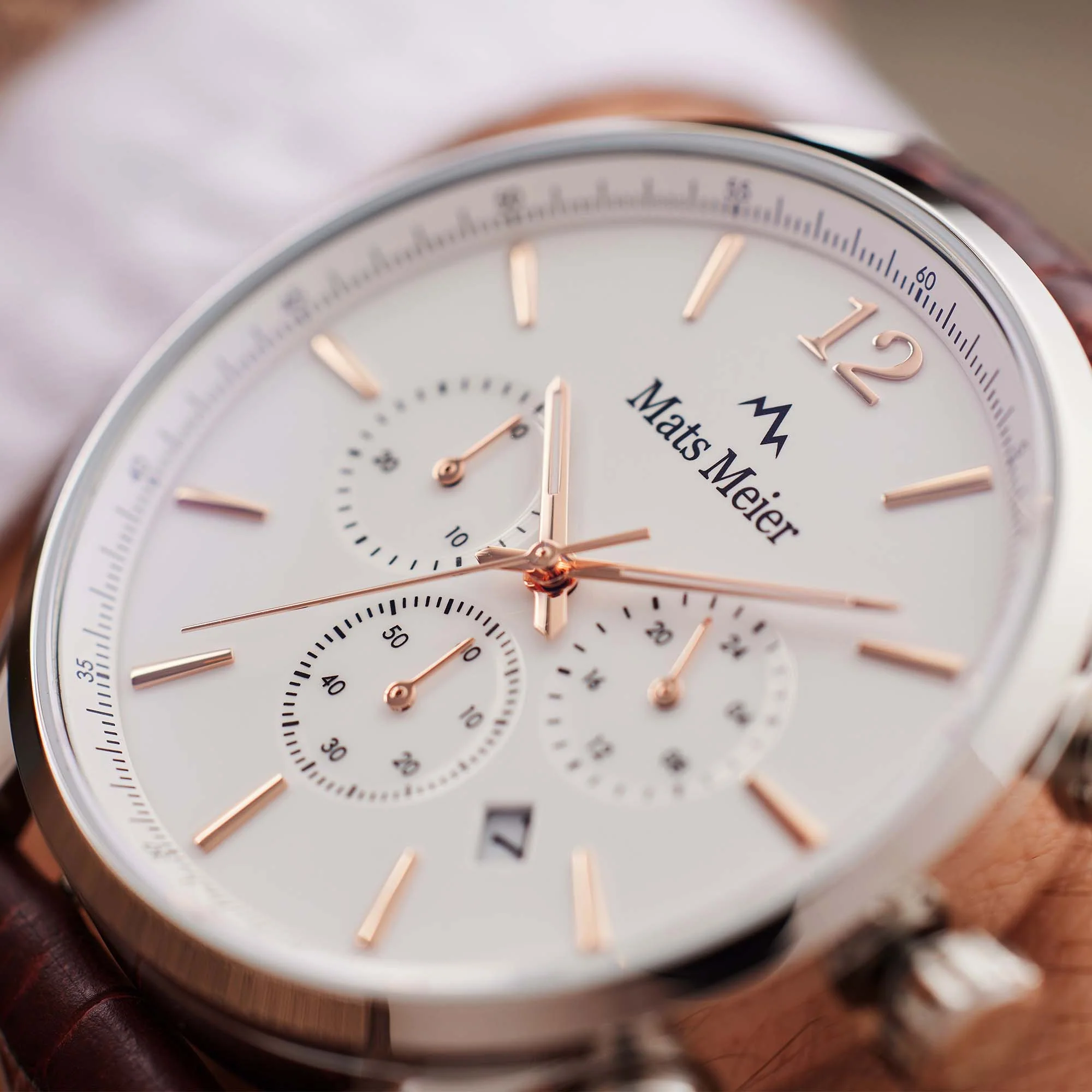 Mats Meier Grand Cornier Chrono Wit/Bruine Horloge MM00105 - Image 5