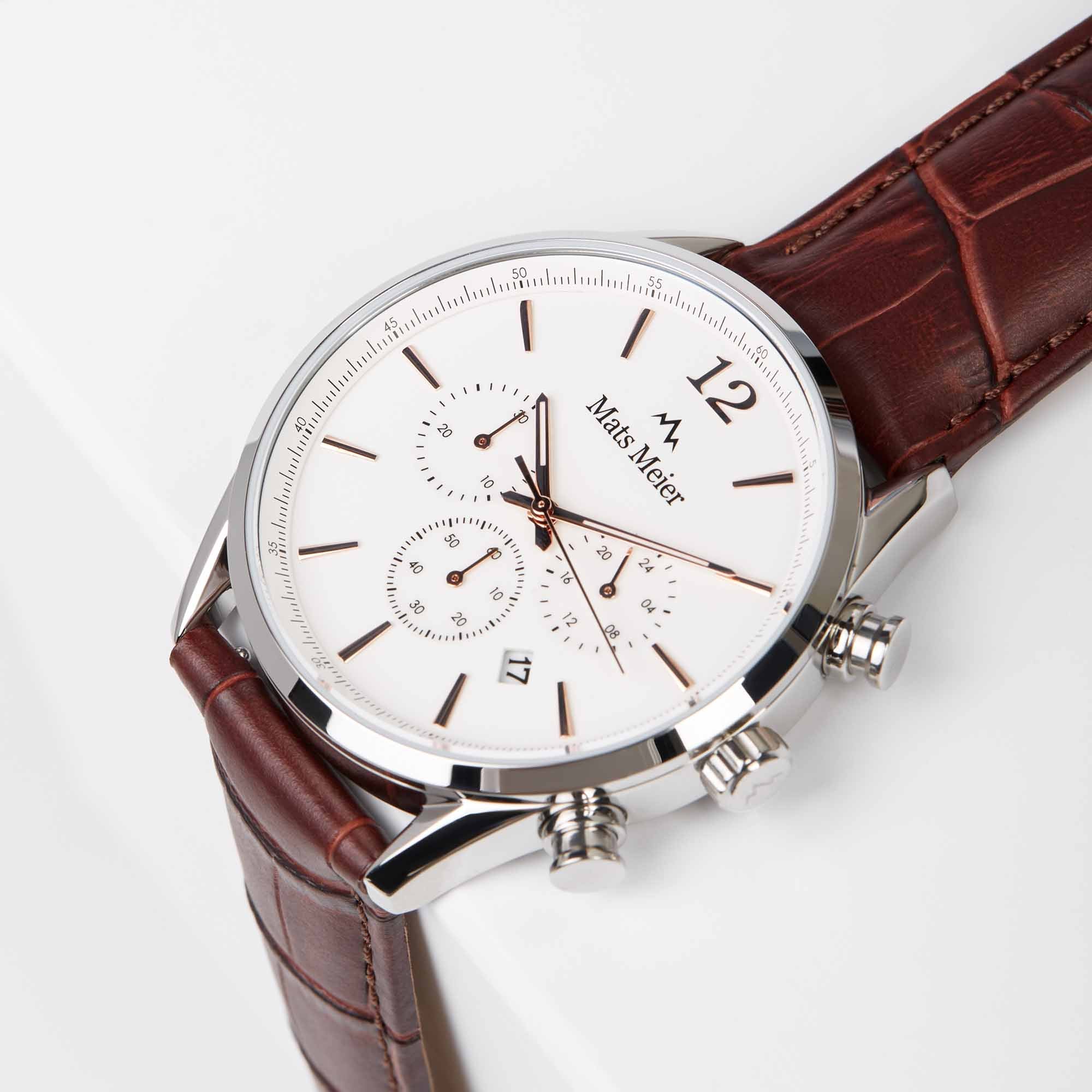 Mats Meier Grand Cornier Chrono Wit/Bruine Horloge MM00105 - Image 8