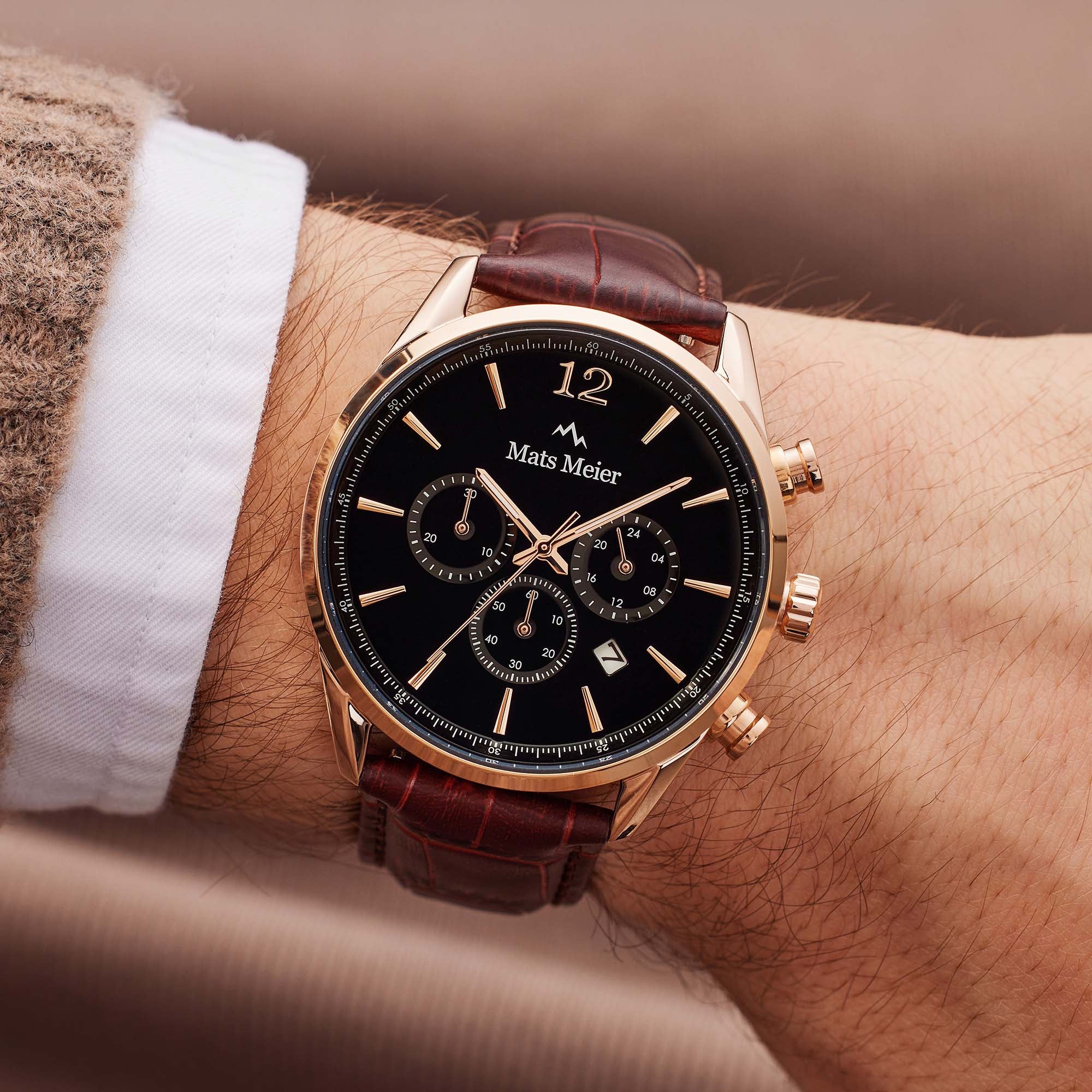 Mats Meier Grand Cornier Chrono Zwart/Bruine Horloge MM00101 - Image 2