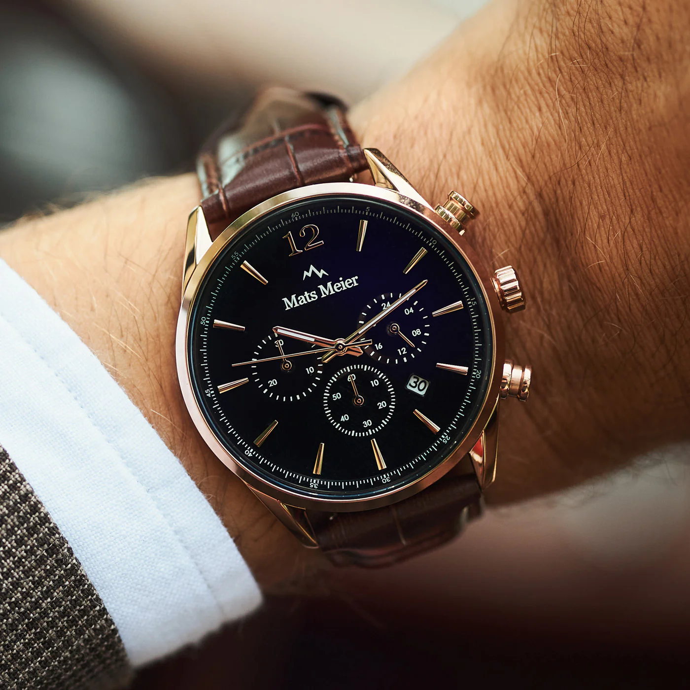 Mats Meier Grand Cornier Chrono Zwart/Bruine Horloge MM00101 - Image 3