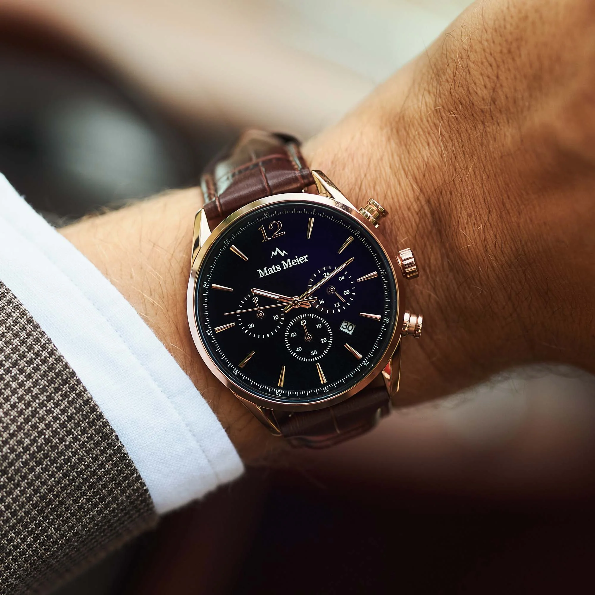 Mats Meier Grand Cornier Chrono Zwart/Bruine Horloge MM00101 - Image 4