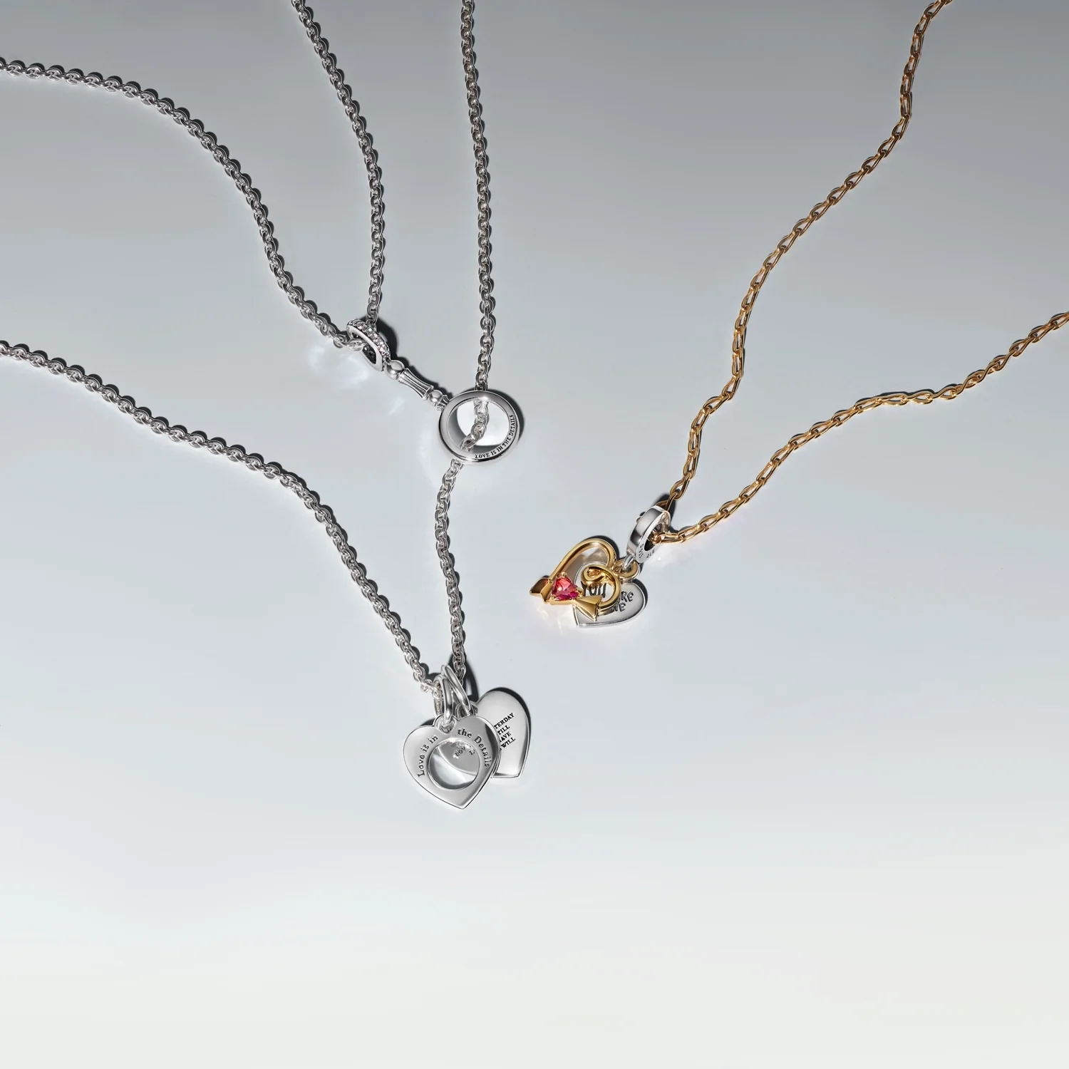 Pandora Love 925 Sterling Silver and Gold Plated Hart en Boog Dubbele Bedel 763622C01 - Image 3