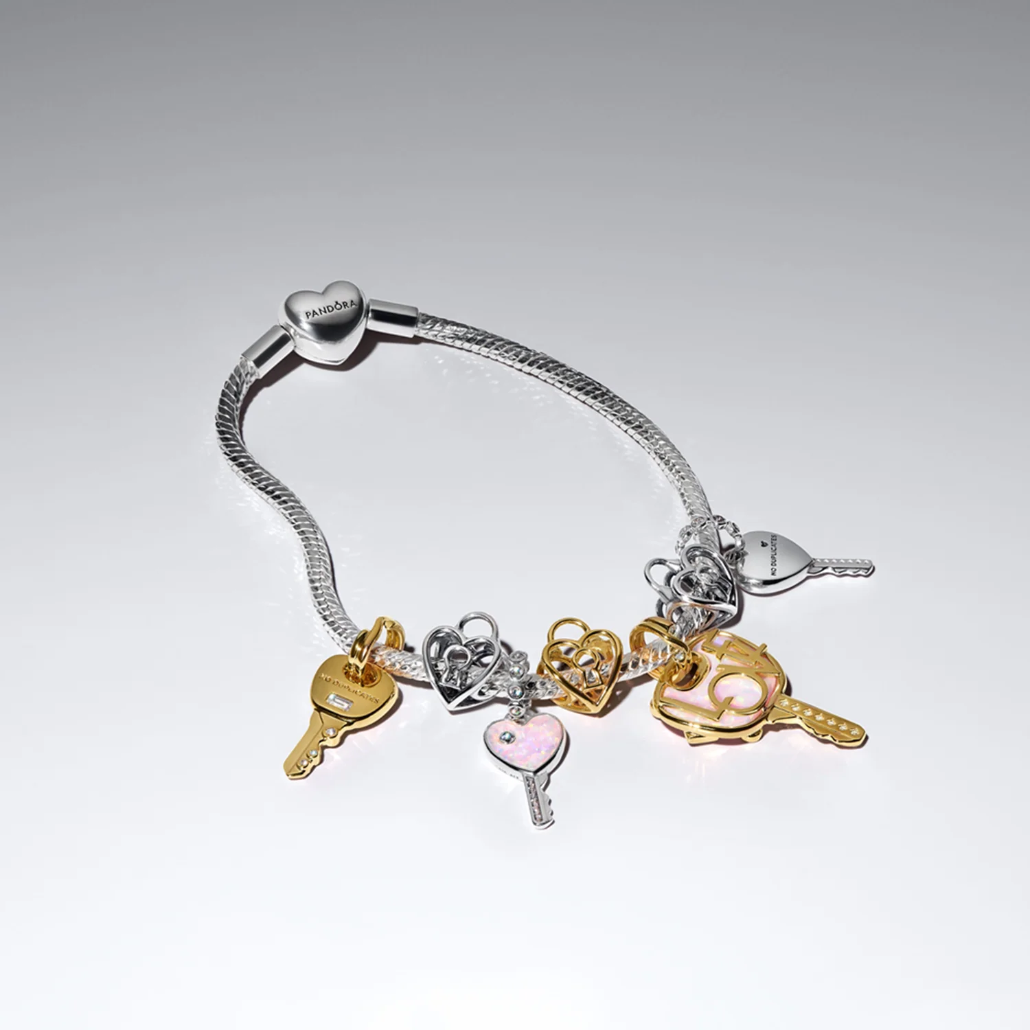 Pandora Moments 925 Sterling Silver Opalescent Heart Key Pendant 794427C01 - Image 3