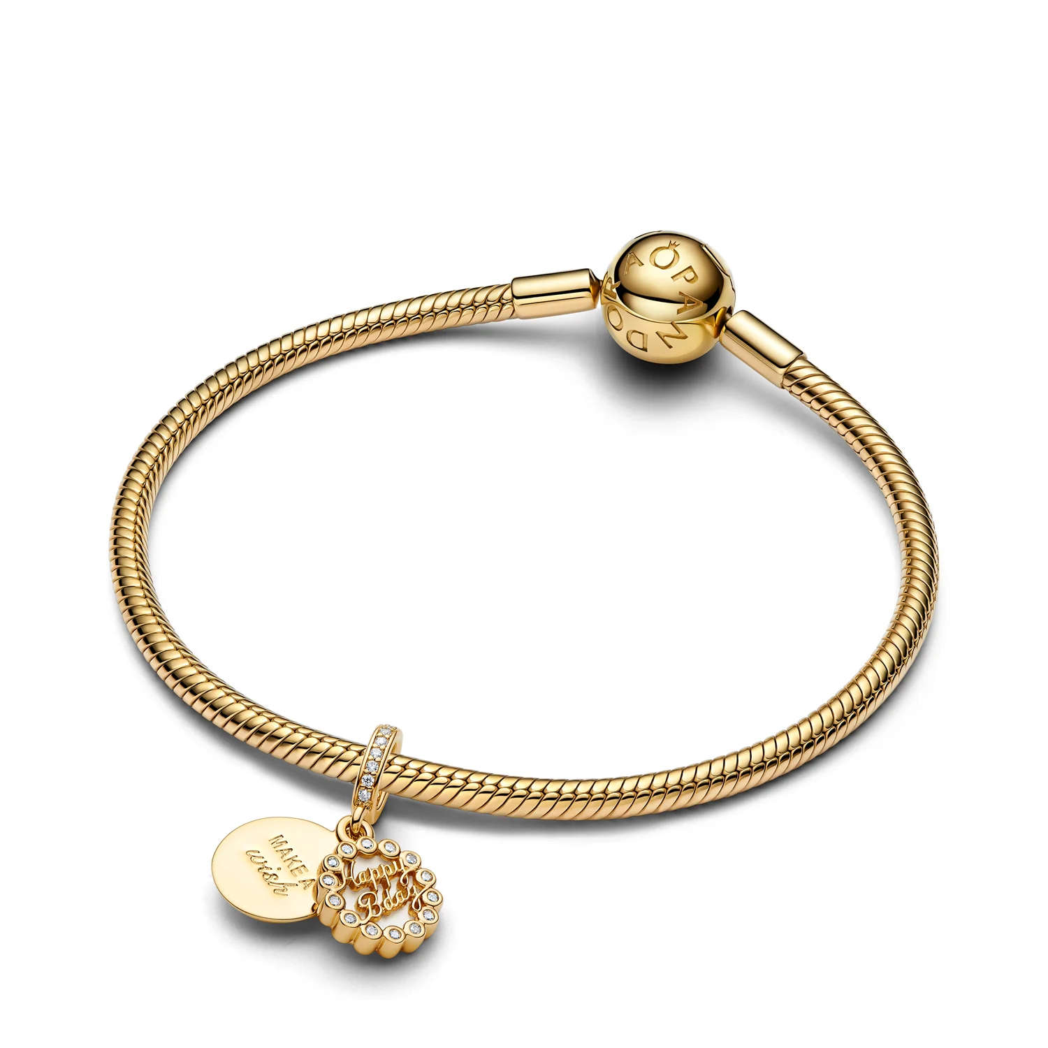 Pandora Moments Gold Plated Happy Birthday Hangende Bedel 763787C01 - Image 3