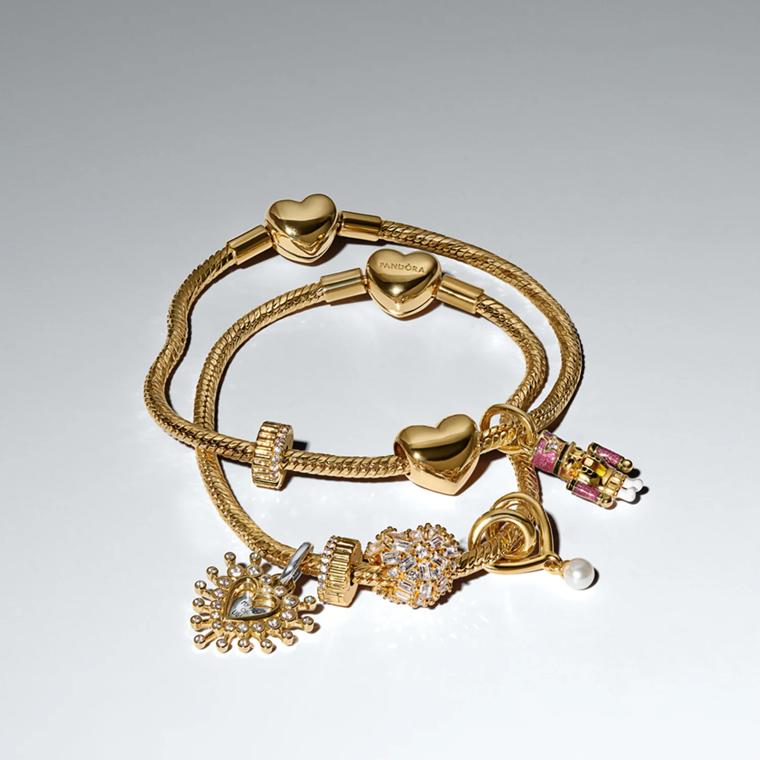Pandora Moments Gold Plated Heart Clasp Faceted Snake Chain Bracelet 564236C00-17 - Image 3