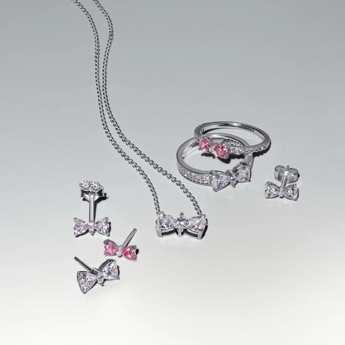 Pandora Timeless 925 Sterling Silver Sprankelende Roze Strik Oorknoppen 293505C01 - Image 3