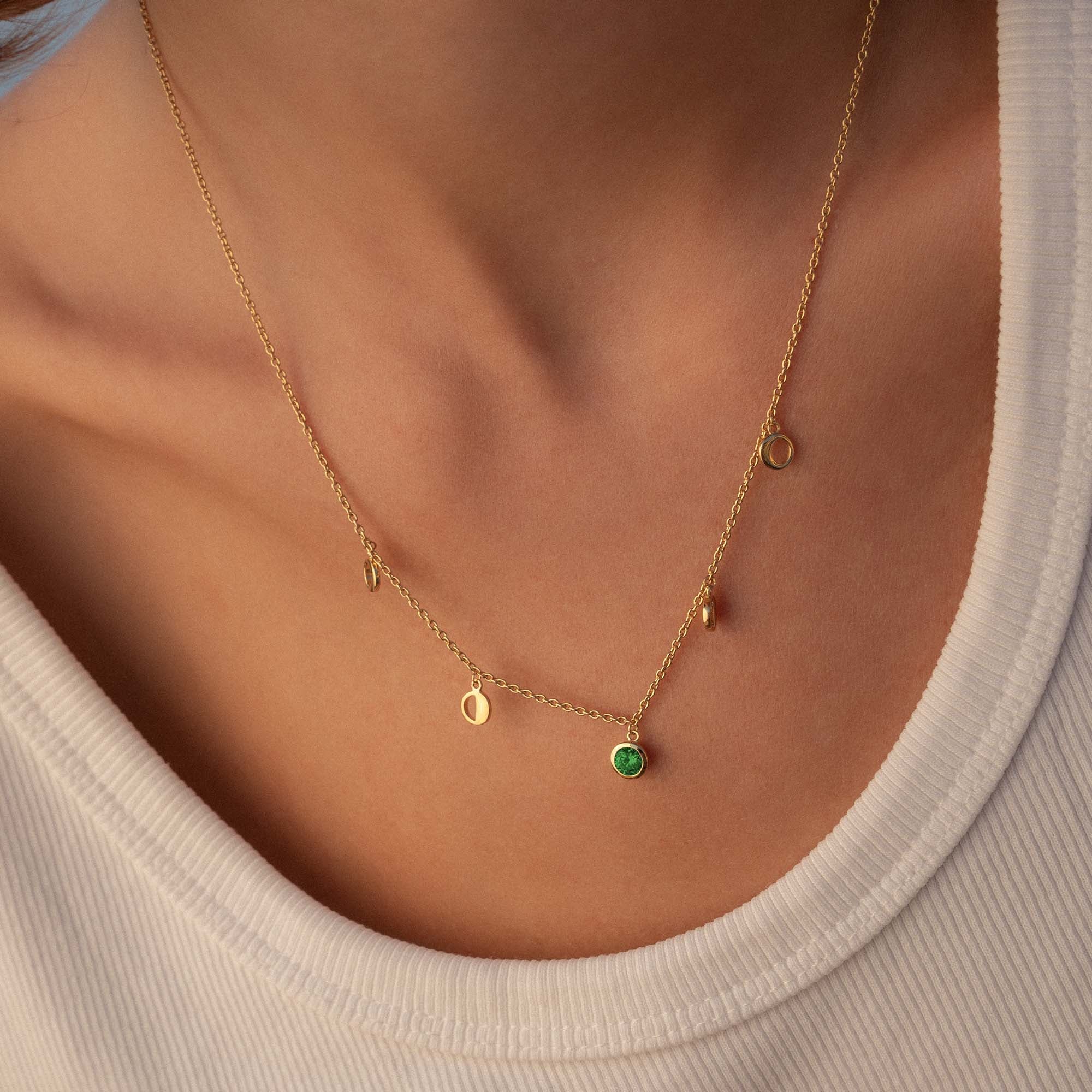 Violet Hamden Luna 925 Sterling Zilveren Gold Plated Ketting met Manen en Groene Zirkonia Steentje VH340042 - Image 2