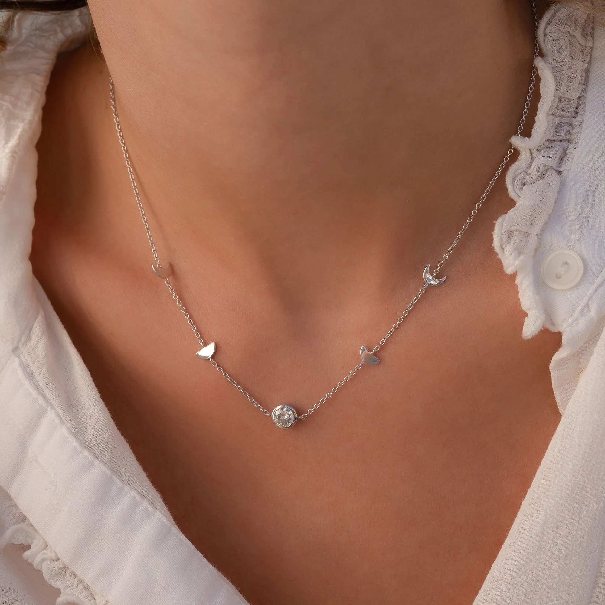 Violet Hamden Luna 925 Sterling Zilveren Ketting met Manen en Witte Zirkonia Steentje VH340043 - Image 2